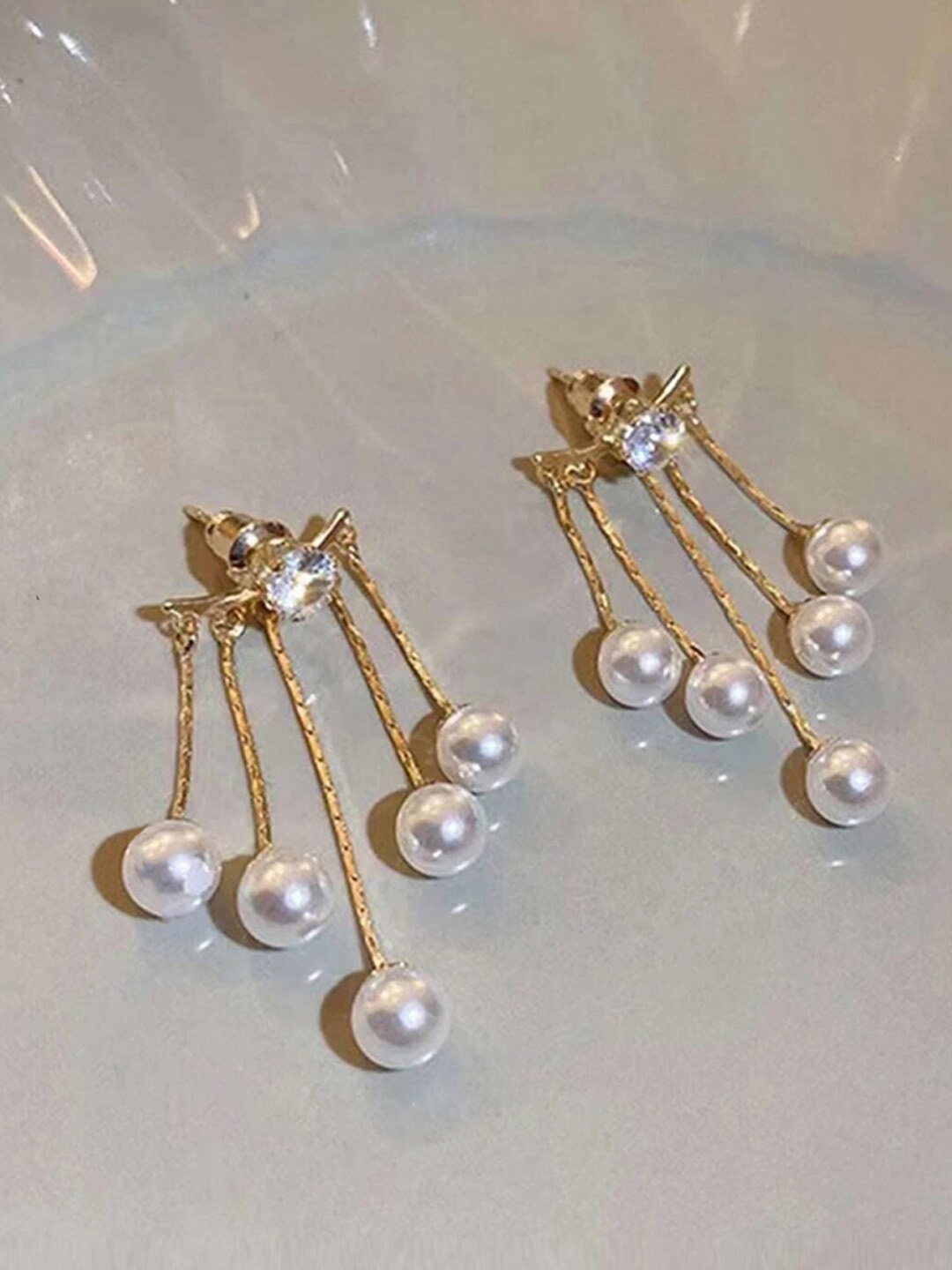 

Jewels Galaxy Gold-Plated American Diamond Contemporary Drop Earrings
