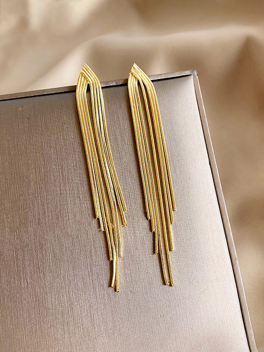 

Jewels Galaxy Gold-Plated Contemporary Chain Tassel Drop Earrings