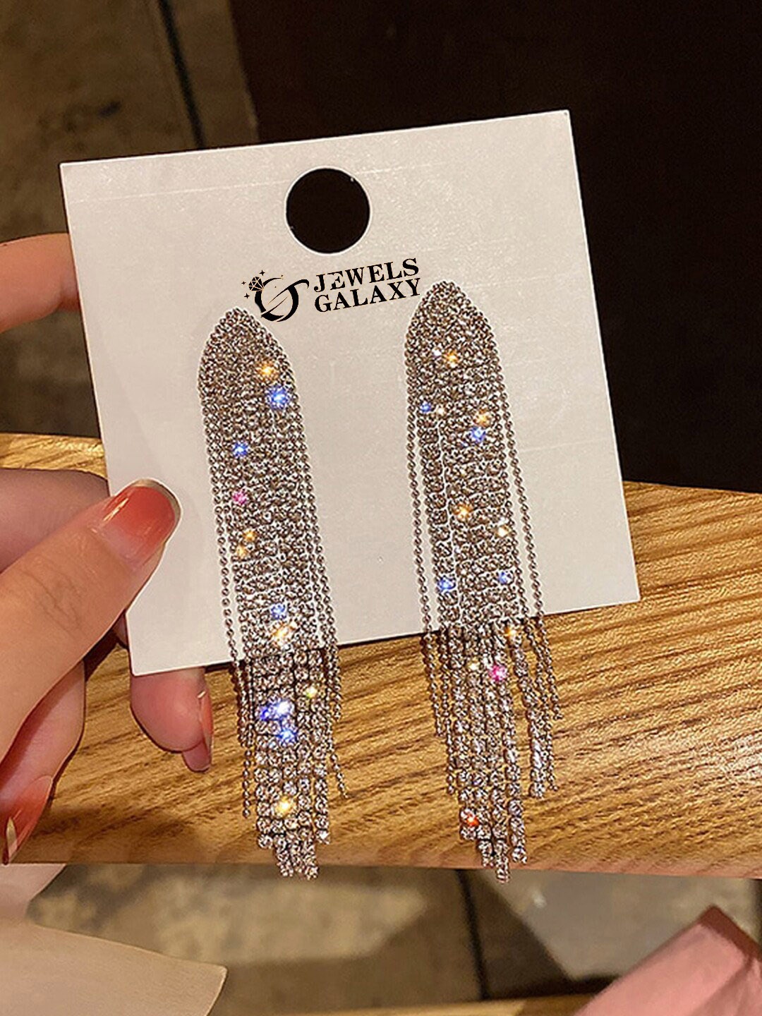 

Jewels Galaxy Silver-Plated Stone-Studded Tasselled Drop Earrings