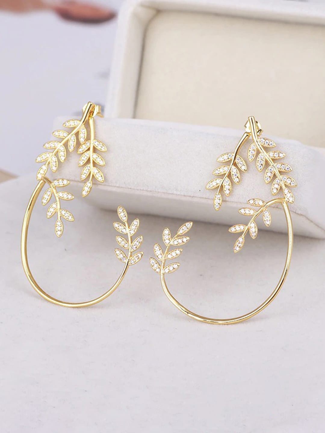 

Jewels Galaxy Gold-Plated Contemporary Leaf Theme Ear Cuffs