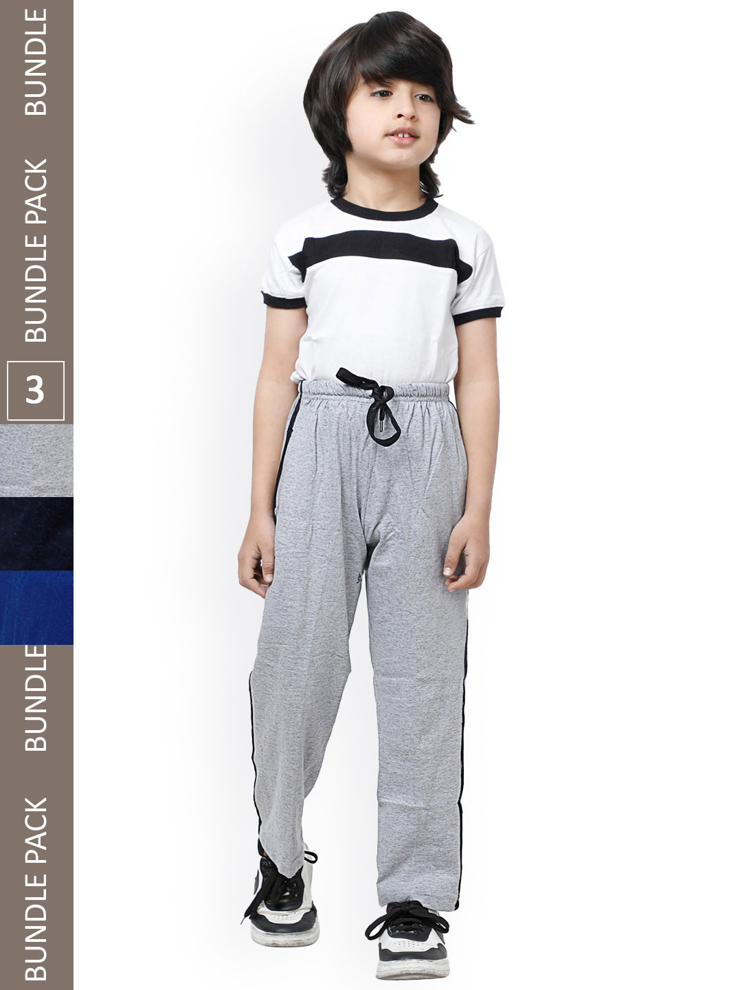 

IndiWeaves Boys Pack Of 3 Mid-Rise Regular-Fit Pure Cotton Track Pants, Grey
