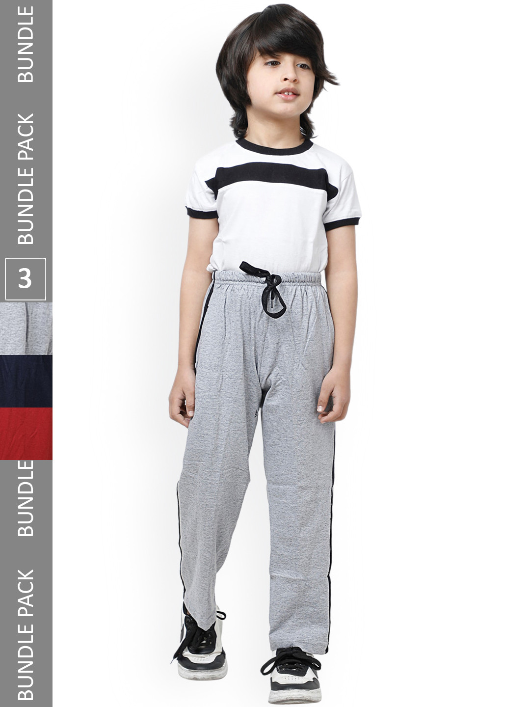 

IndiWeaves Boys Pack Of 3 Pure Cotton Track Pants, Grey