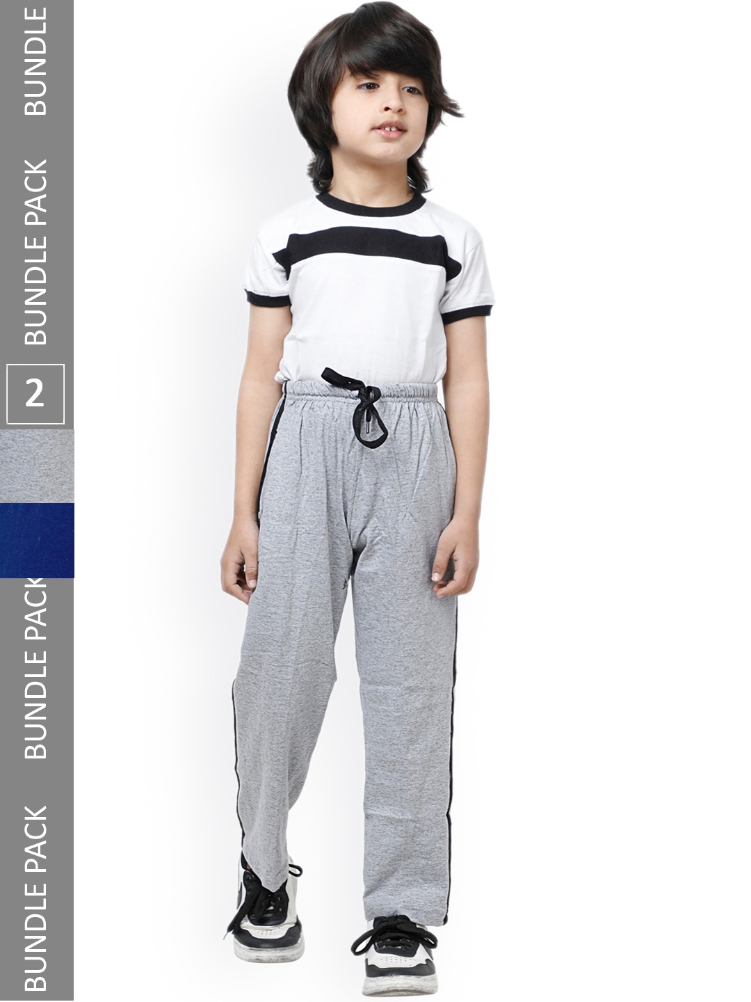 

IndiWeaves Boys Pack Of 2 Mid-Rise Pure Cotton Track Pants, Grey