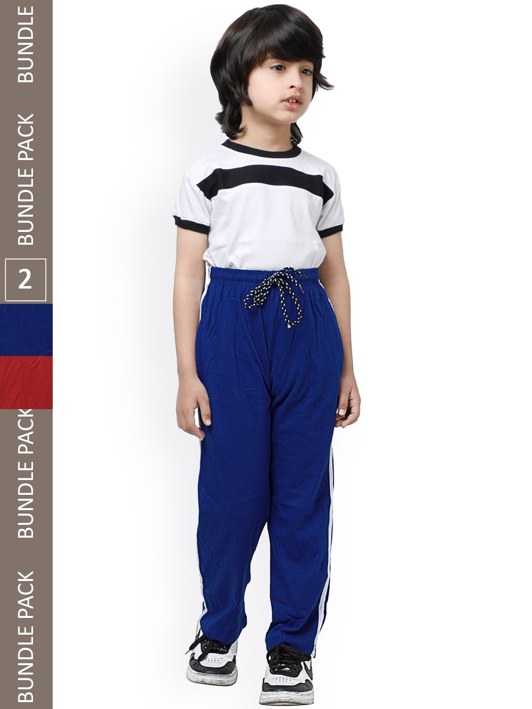 

IndiWeaves Boys Pack Of 2 Mid-Rise Regular-Fit Pure Cotton Track Pants, Blue
