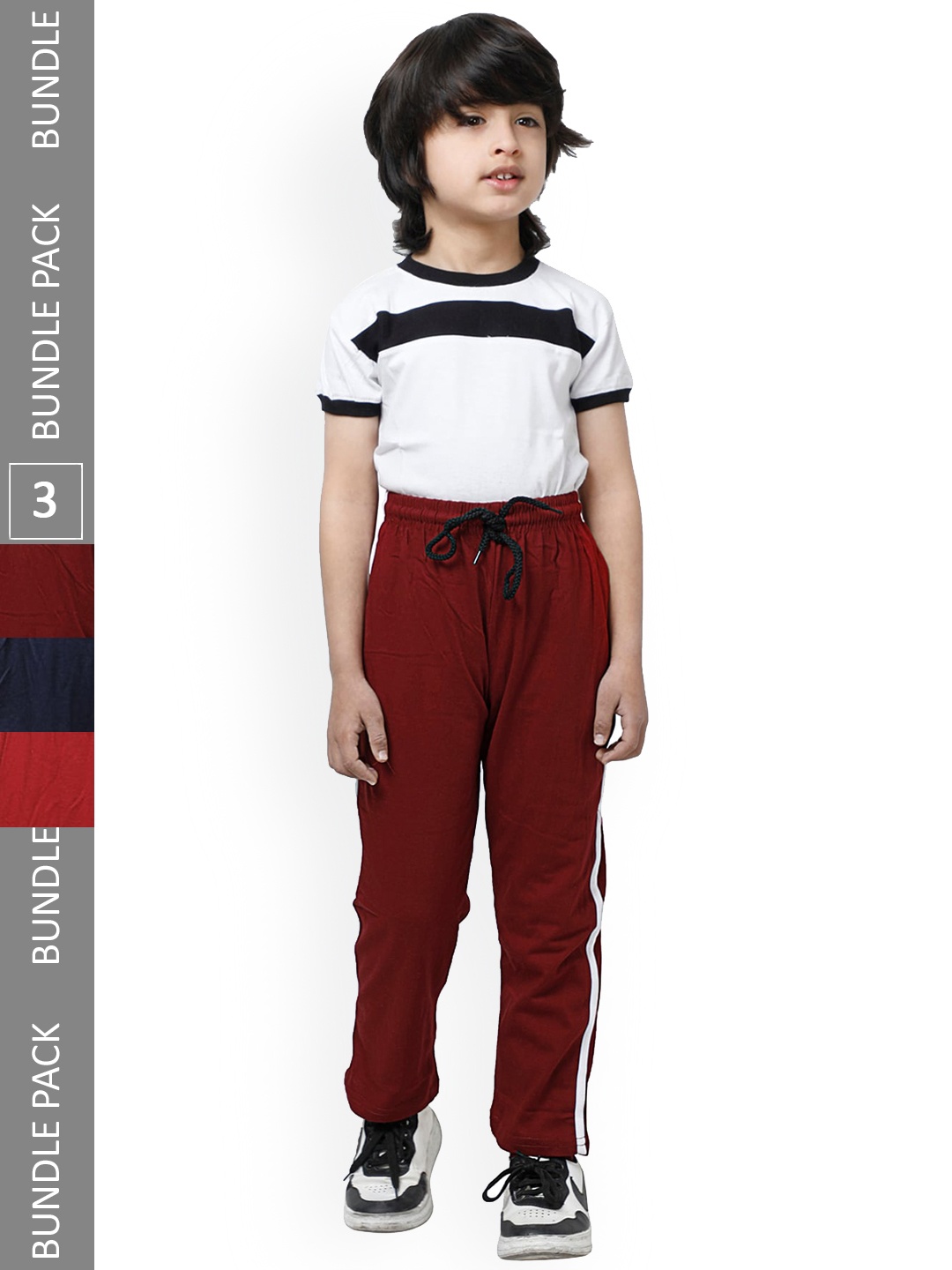 

IndiWeaves Boys Pack Of 3 Pure Cotton Track Pants, Maroon