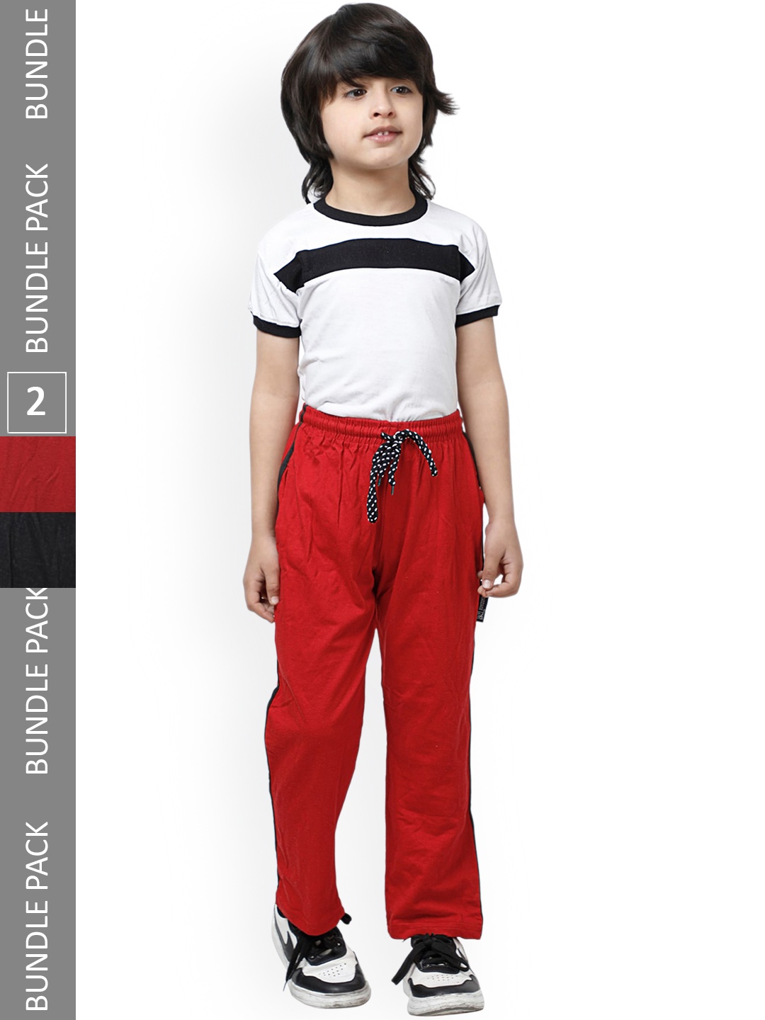 

IndiWeaves Boys Pack Of 2 Mid-Rise Regular-Fit Pure Cotton Track Pants, Red