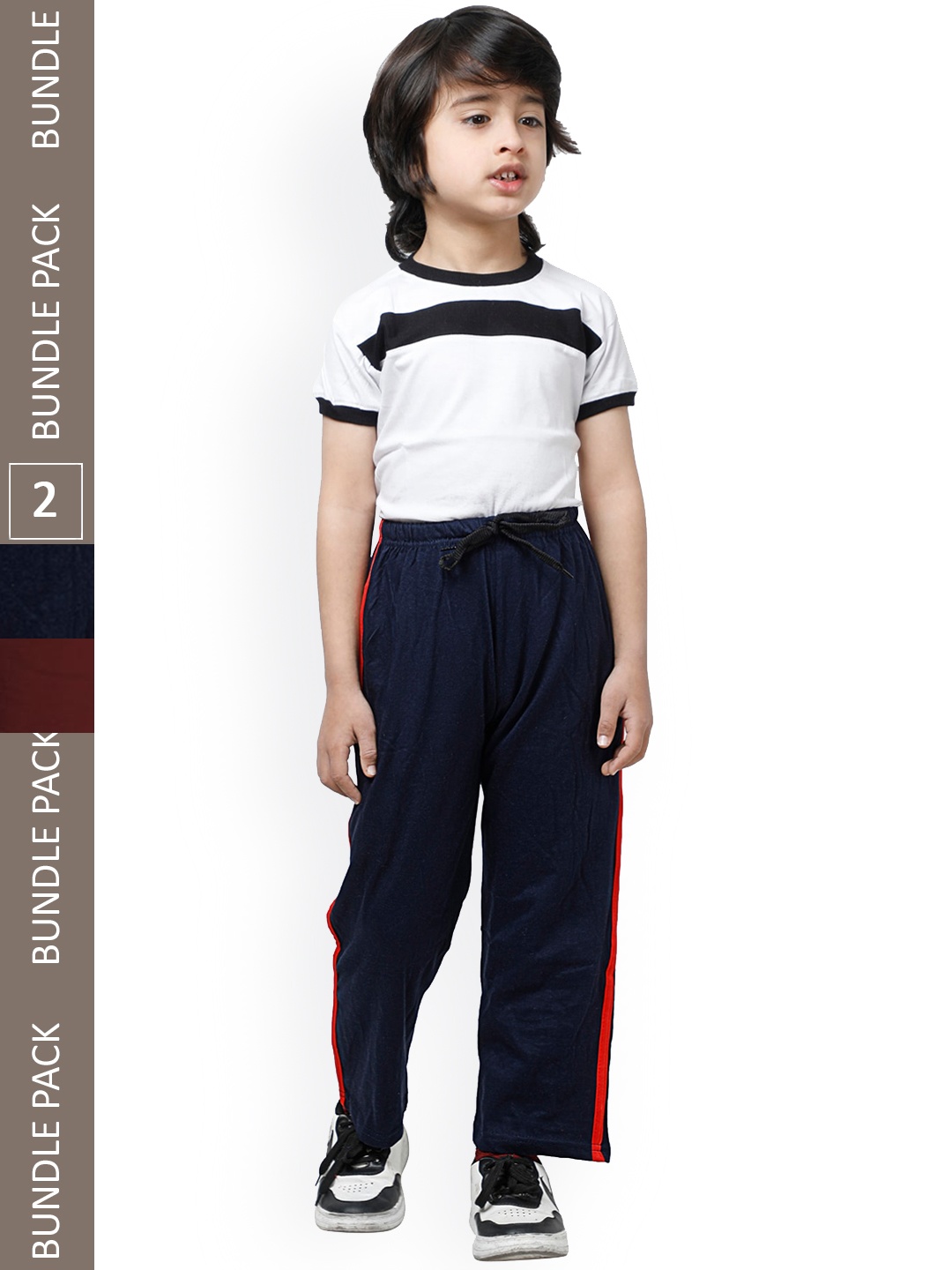 

IndiWeaves Boys Pack Of 2 Mid-Rise Regular-Fit Pure Cotton Track Pants, Navy blue