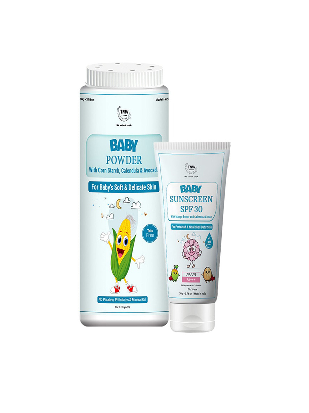 

TNW the natural wash Kids Set Of 2 Baby Powder & Sunscreen SPF 30 Cream For Nourishing, White