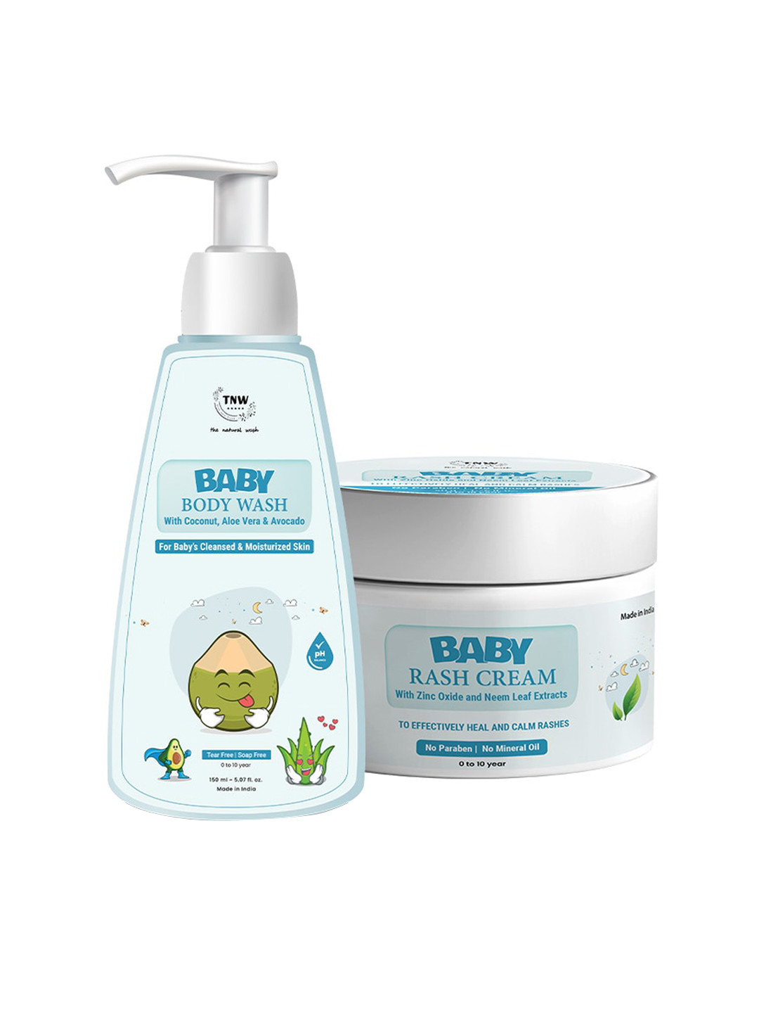 

TNW the natural wash Baby Body Wash with Coconut 150 ml + Rash Cream with Zinc Oxide 50 ml, Transparent