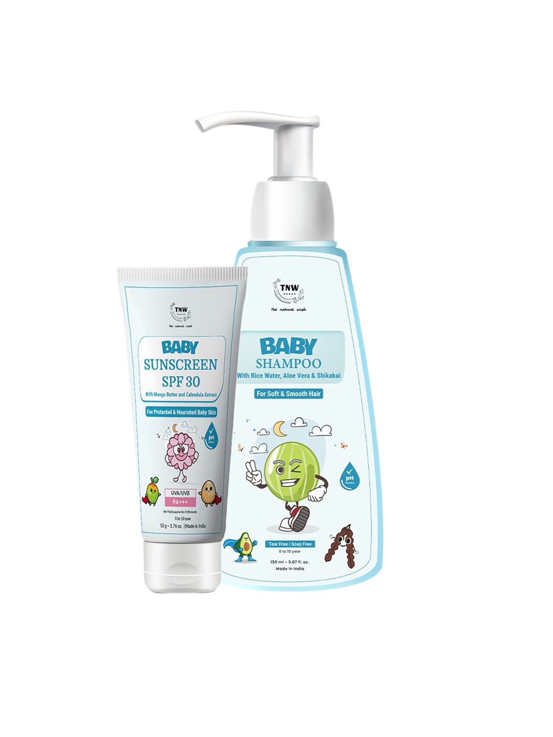 

TNW the natural wash Kids Set Of 2 Shampoo & Sunscreen SPF 30 Cream, Transparent