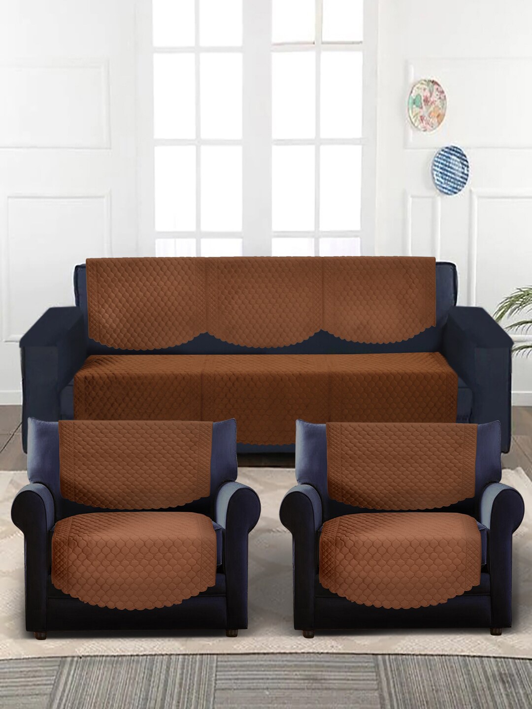 

SOKNACK Brown Quilted 5-Seater Velvet Sofa Covers
