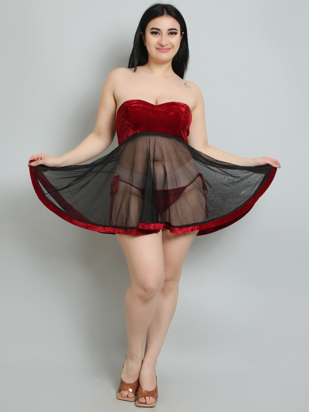 

Hill Islands Luxe Velvet Baby Doll, Maroon