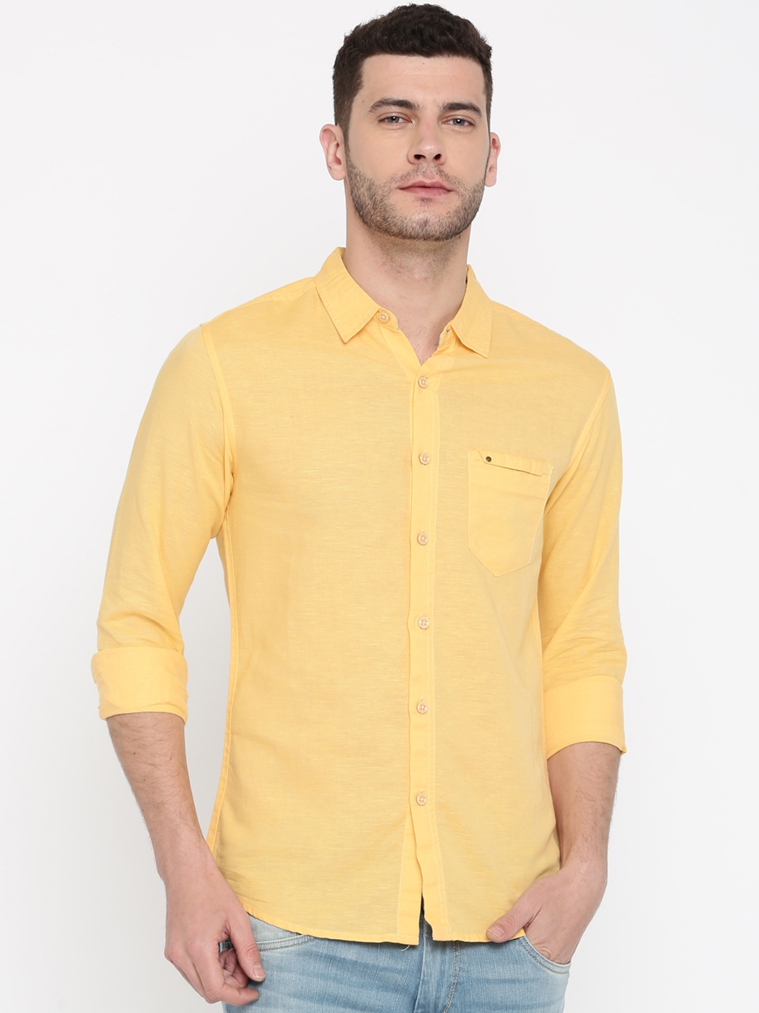 

SPYKAR Men Yellow Slim Fit Solid Casual Shirt