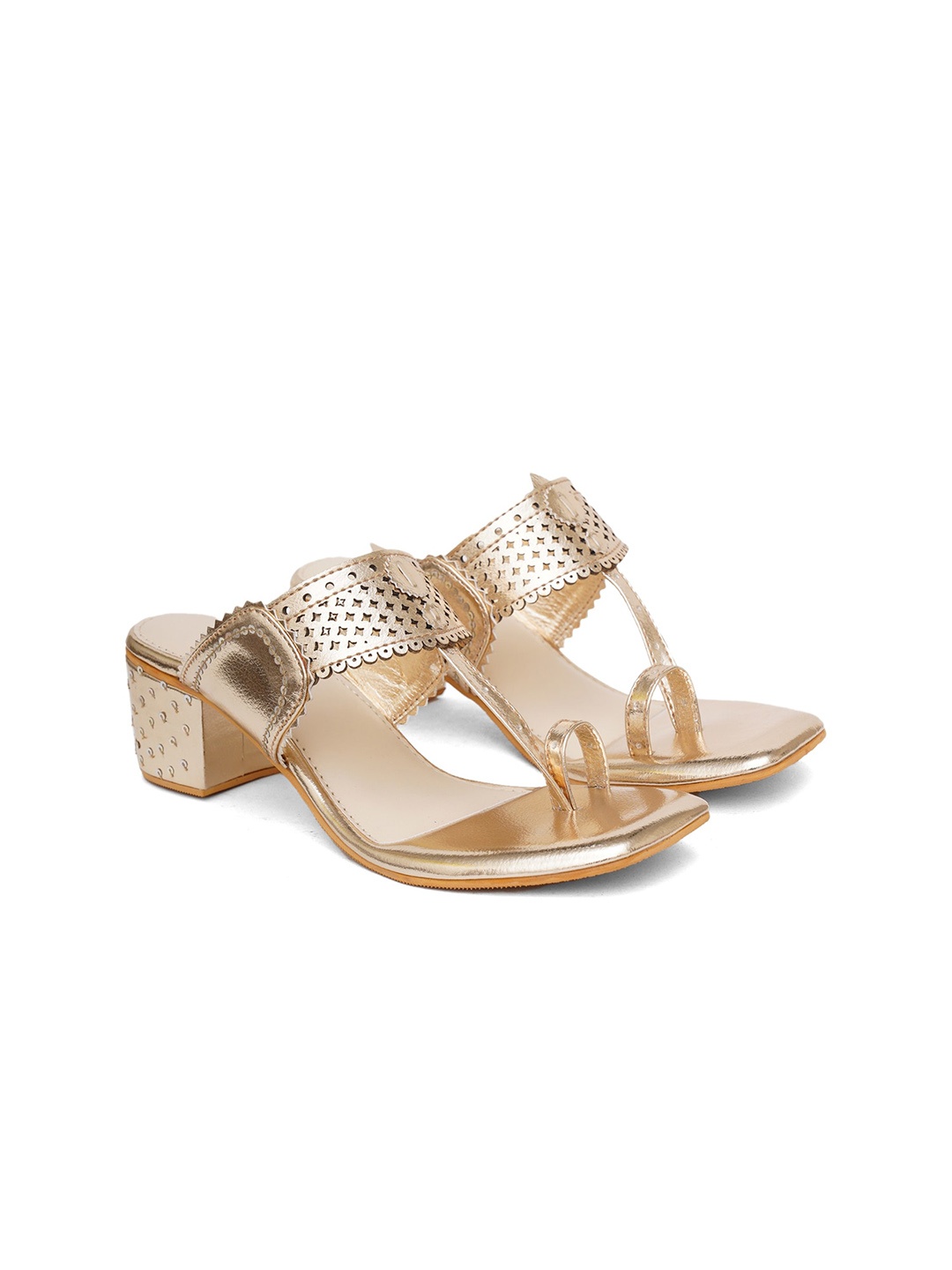 

Sole House Laser Cuts One Toe Block Heels, Gold