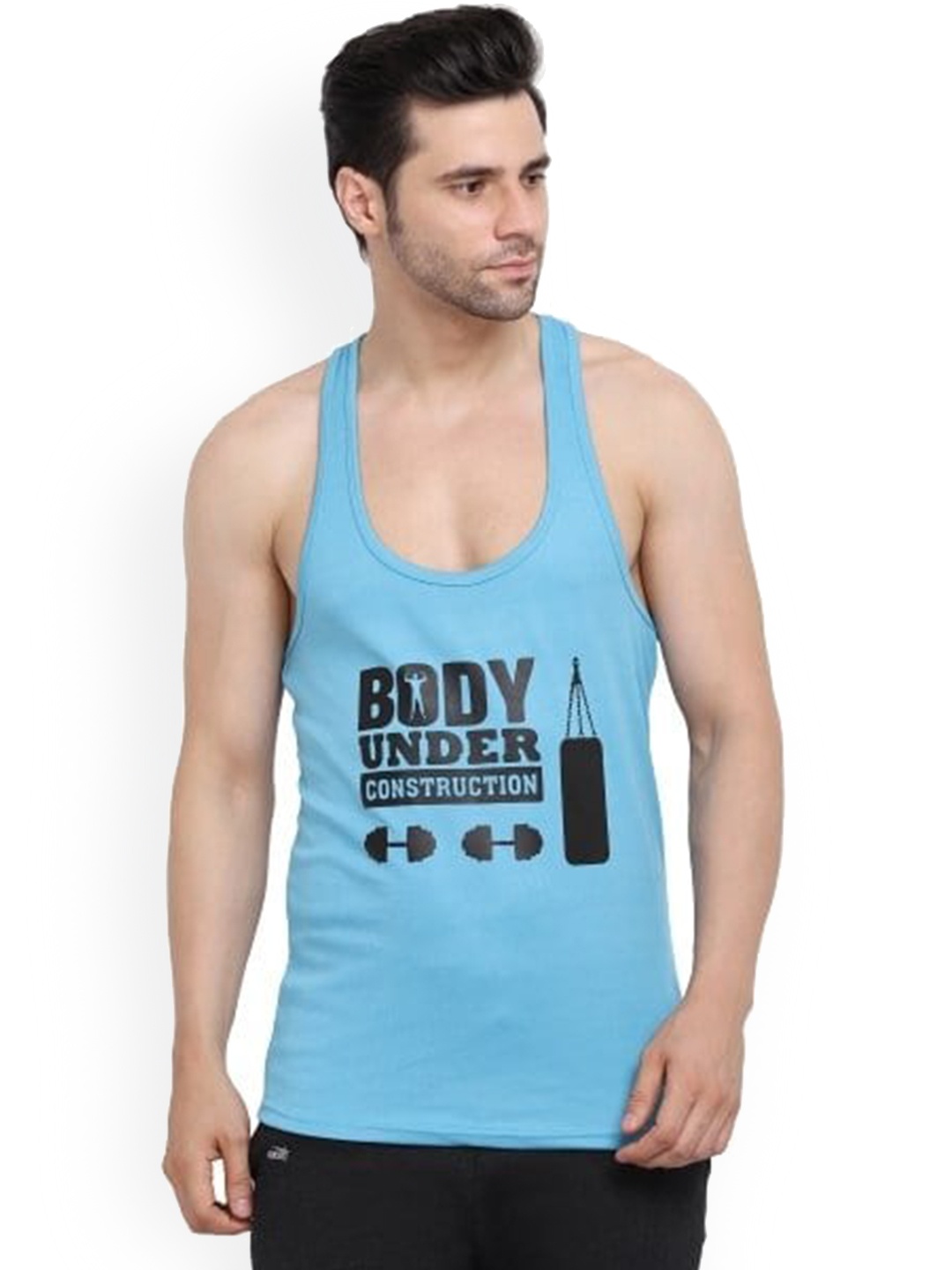 

MASCARI Typography Printed Anti-Microbial Gym Innerwear Vests MF31-S, Blue