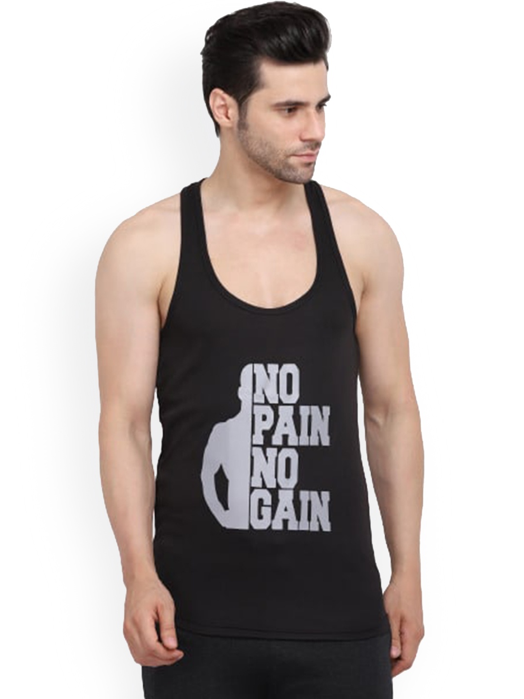 

MASCARI Typography Printed Anti-Microbial Gym Innerwear Vests MF71-S, Black