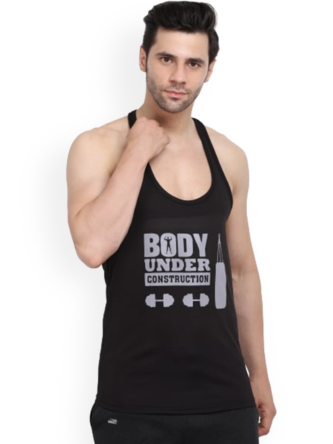 

MASCARI Typography Printed Anti-Microbial Gym Innerwear Vests MF26-S, Black