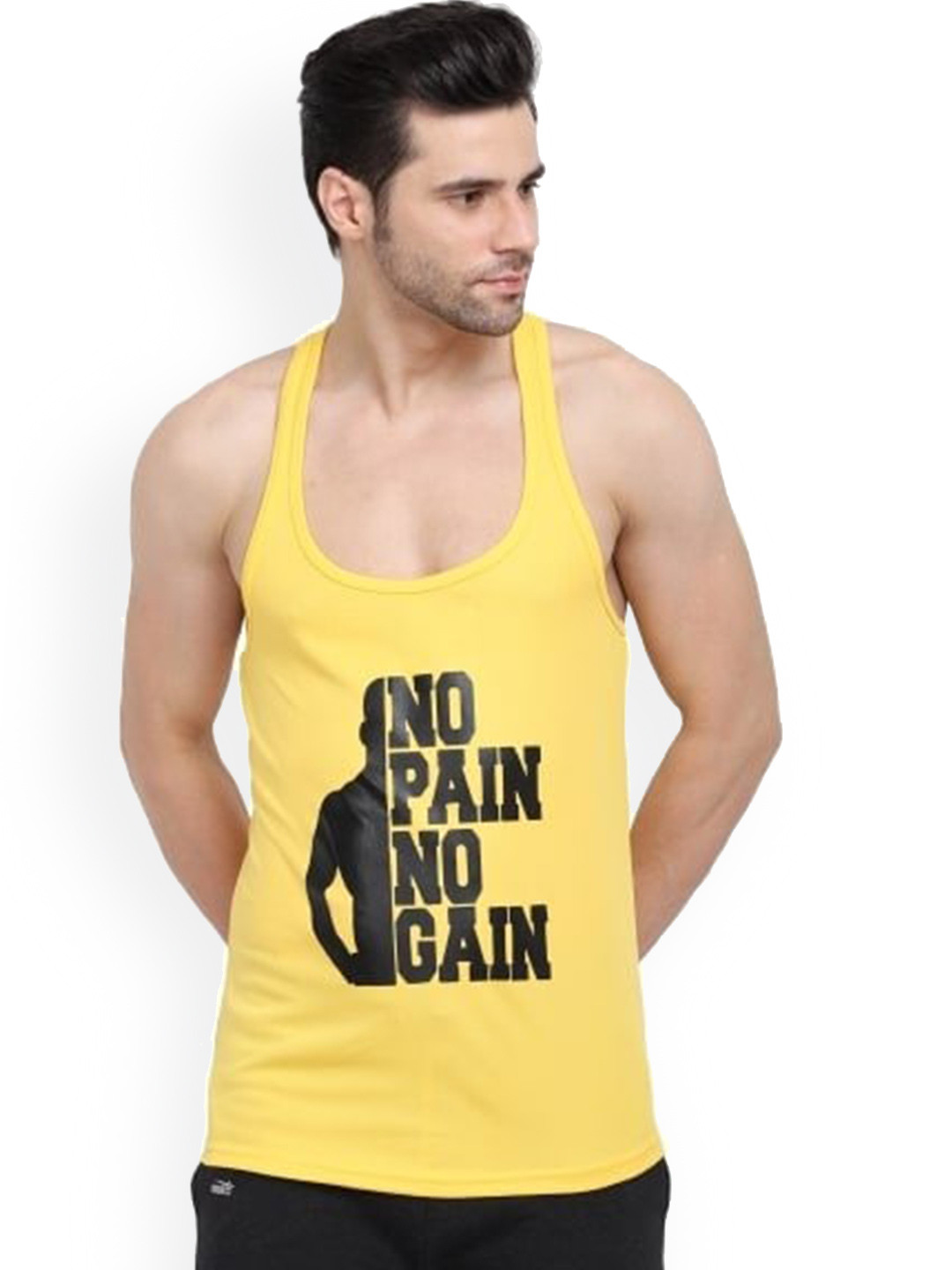 

MASCARI Typography Printed Anti-Microbial Gym Innerwear Vests MF81-S, Yellow