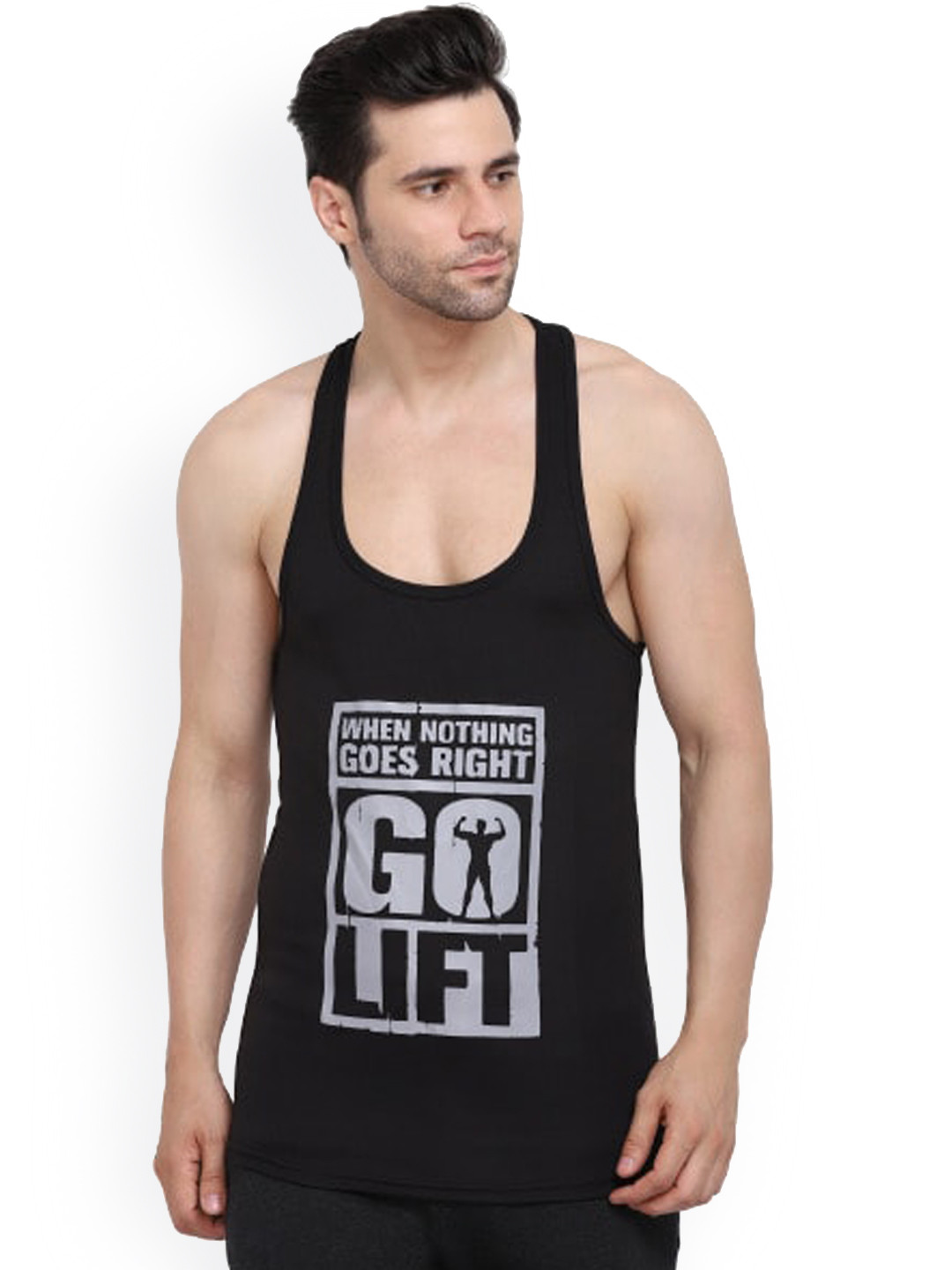 

MASCARI Typography Printed Anti-Microbial Gym Vests, Black