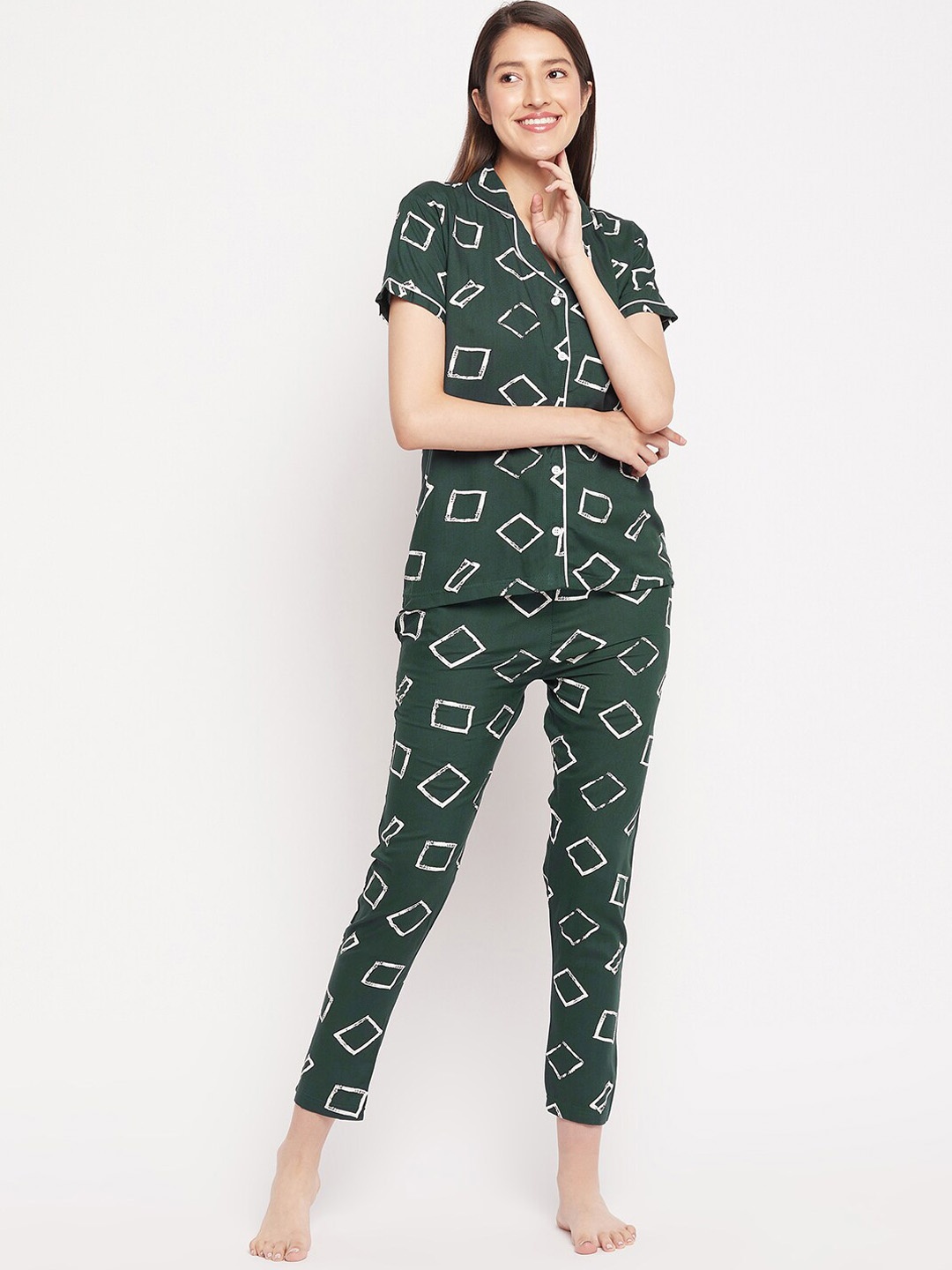 

FirstKrush Geometric Printed Pure Cotton Night Suit, Green