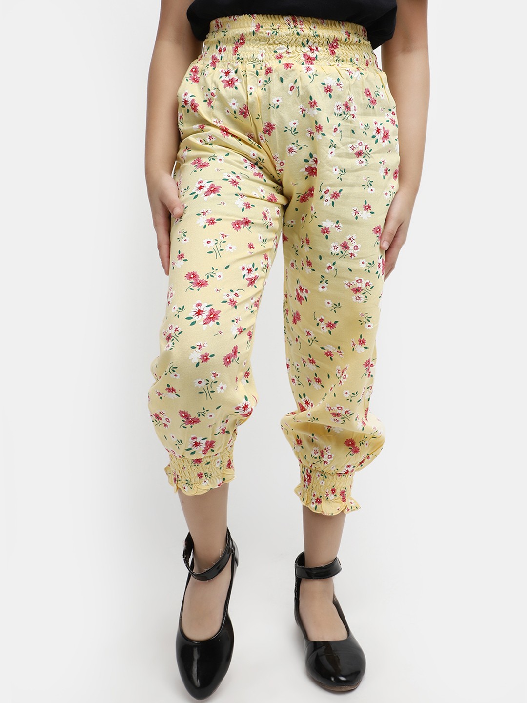 

V-Mart Girls Floral Printed Harem Pants, Yellow