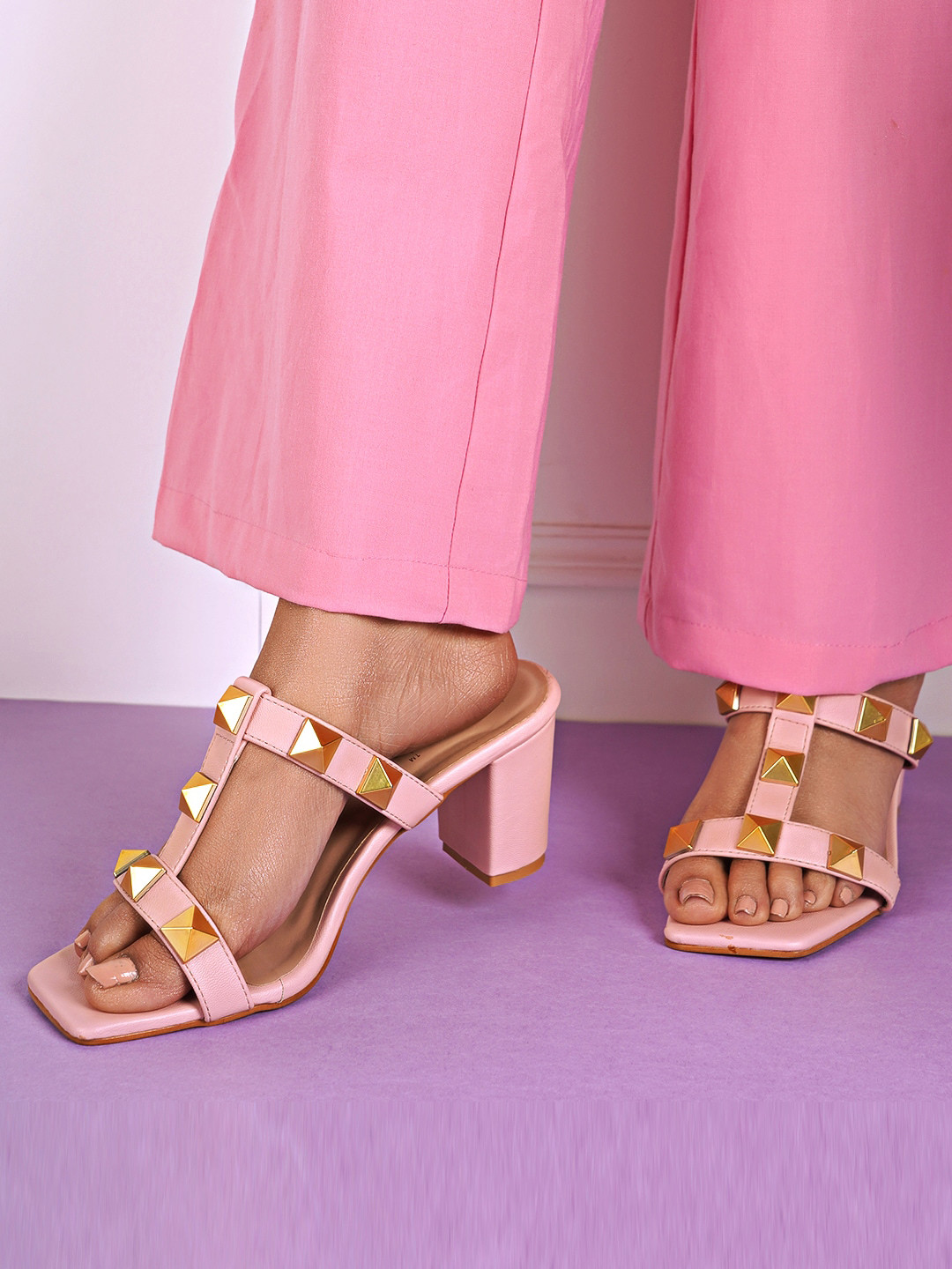 

DressBerry Peach Embellished Block Heels