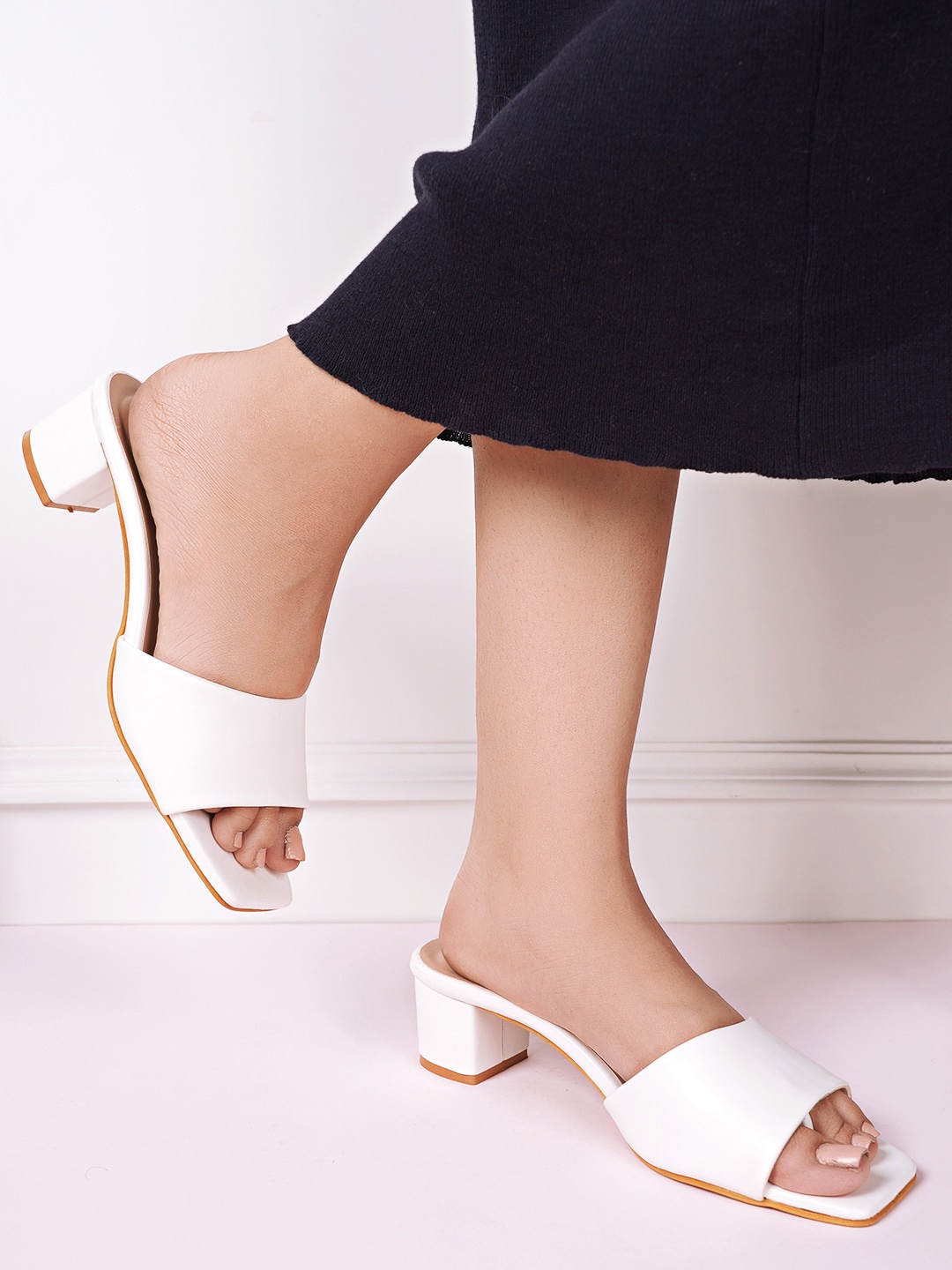 

DressBerry White One-Toe Block Heels