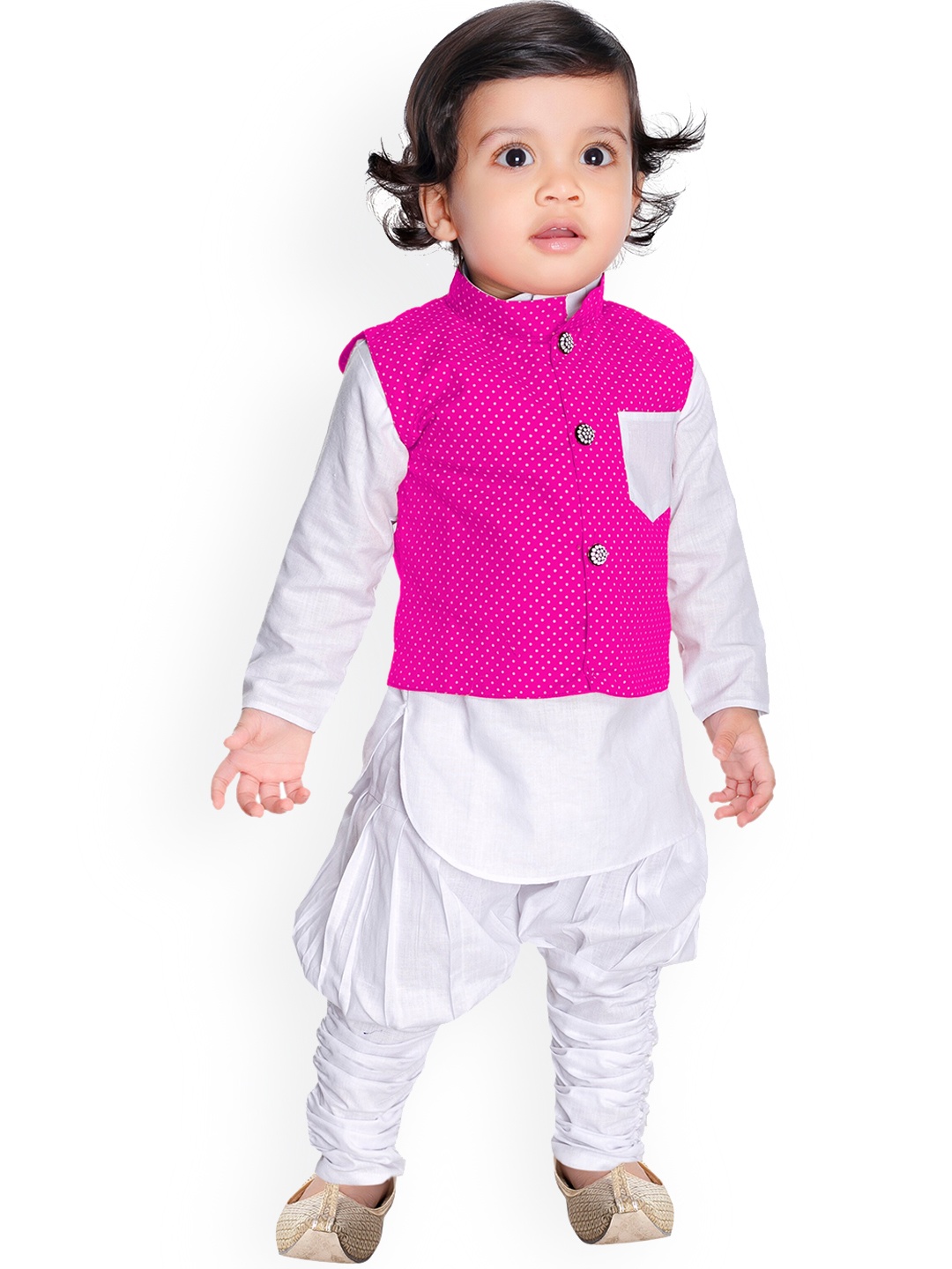 

NEW GEN Boys Mandarin Collar Regular Pure Cotton Kurta With Dhoti Pants, Pink