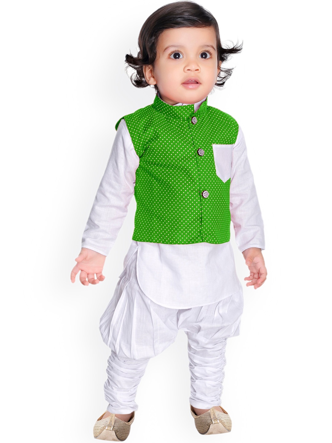 

NEW GEN Boys Regular Pure Cotton Kurta With Churidar & Nehru Jacket, Green