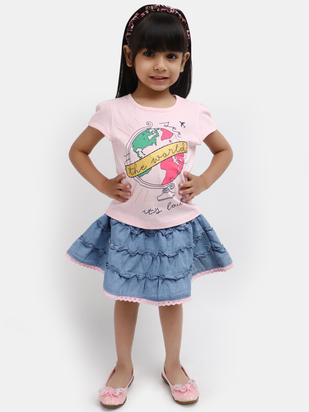 

V-Mart Girls Printed Pure Cotton Clothing Set, Pink