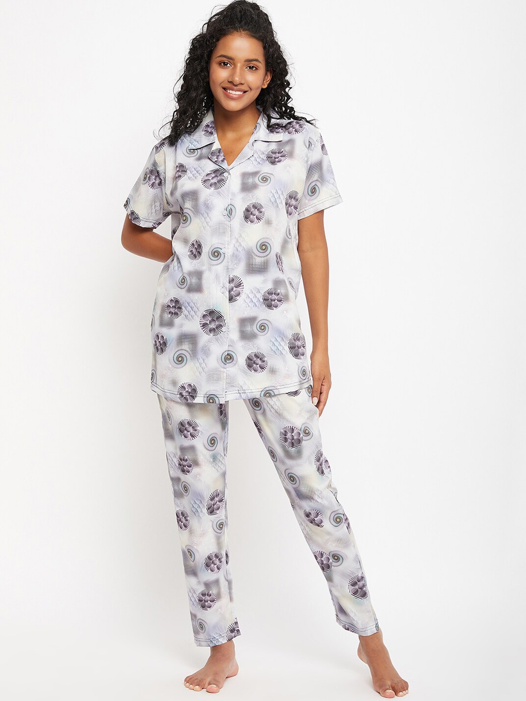 

FirstKrush Geometric Printed Pure Cotton Night Suit, White