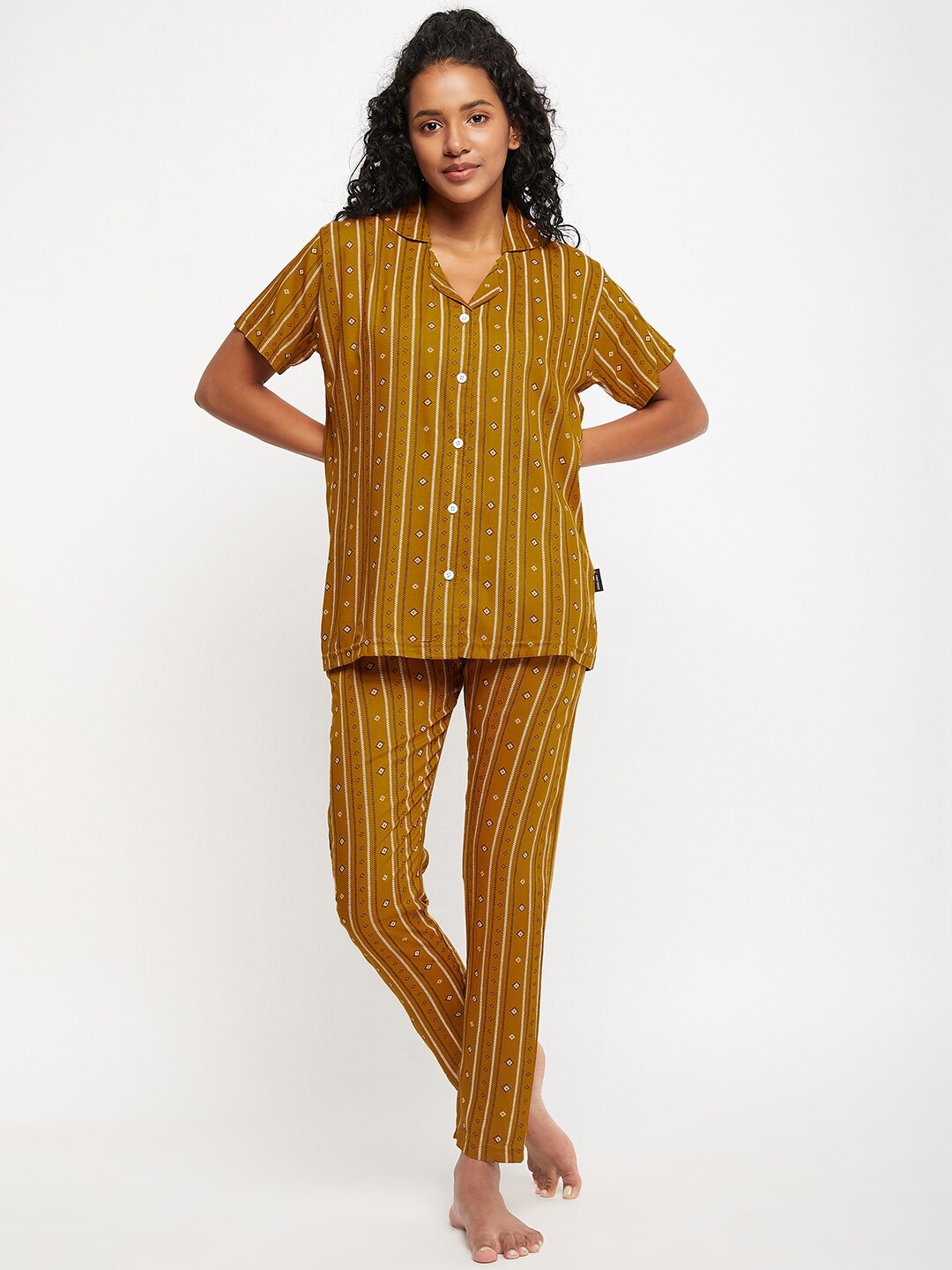 

FirstKrush Striped Pure Cotton Night Suit, Mustard
