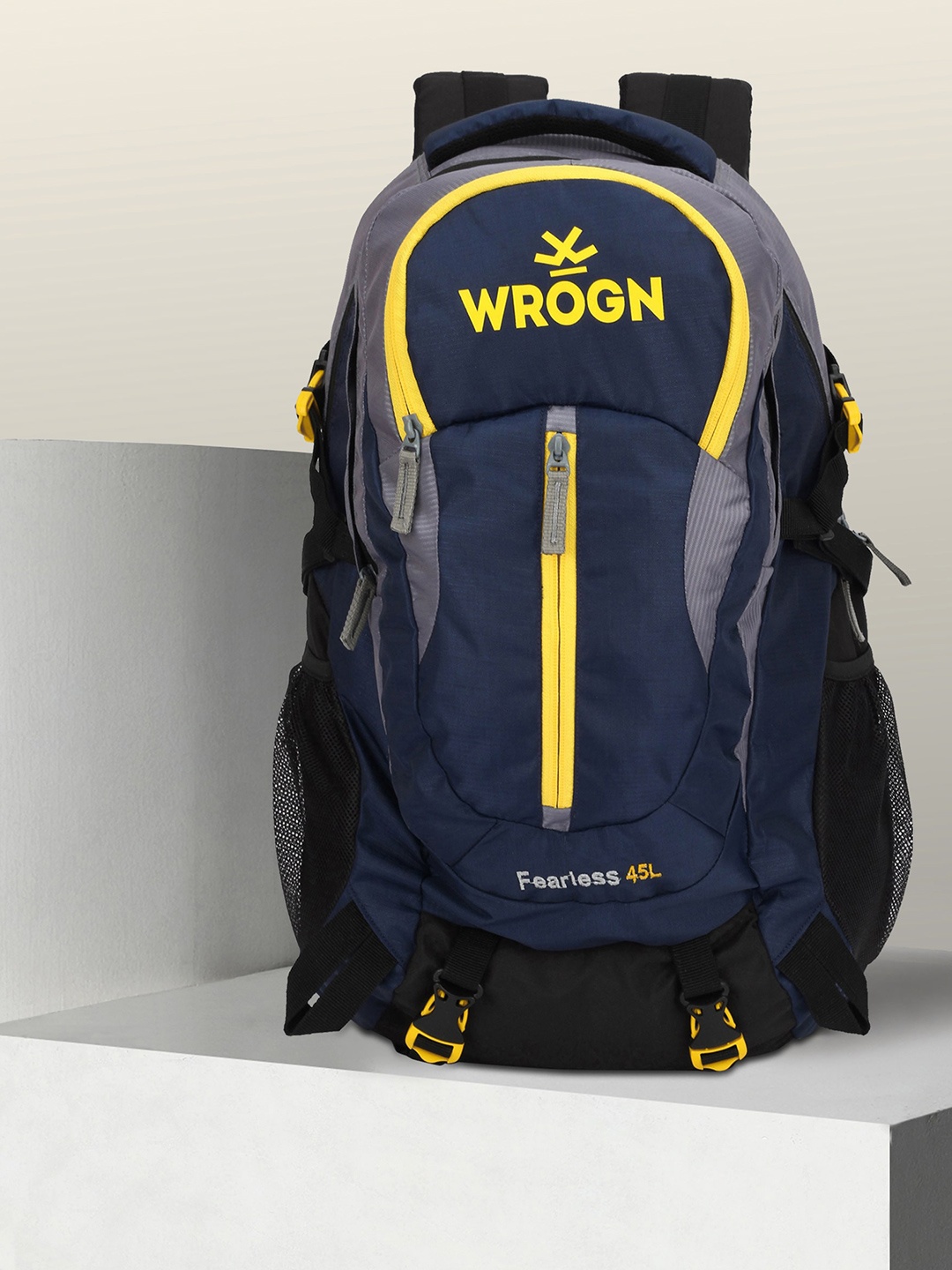 

WROGN Water Resistant Brand Logo Backpack with Shoe Pocket, Navy blue