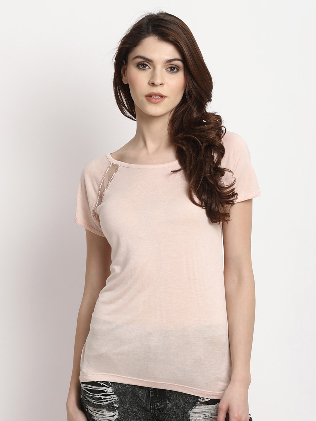 

RARE Peach Round Neck Extended Sleeves Top