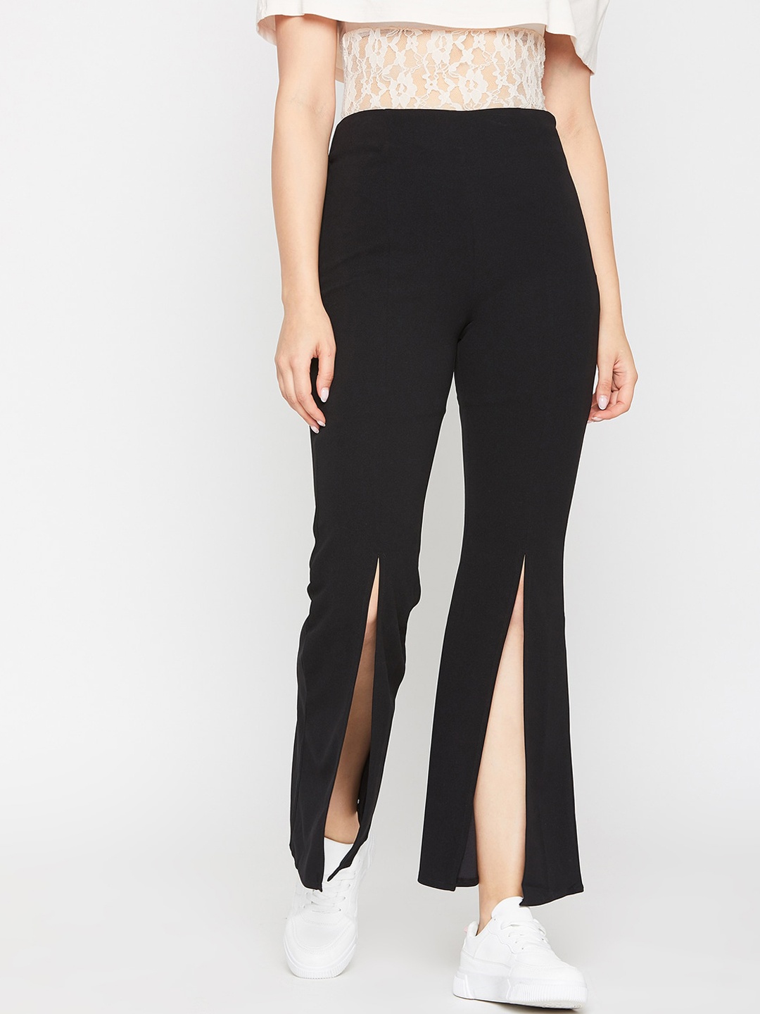 

Marie Claire Women Black Slim Fit Front Slits Parallel Trousers