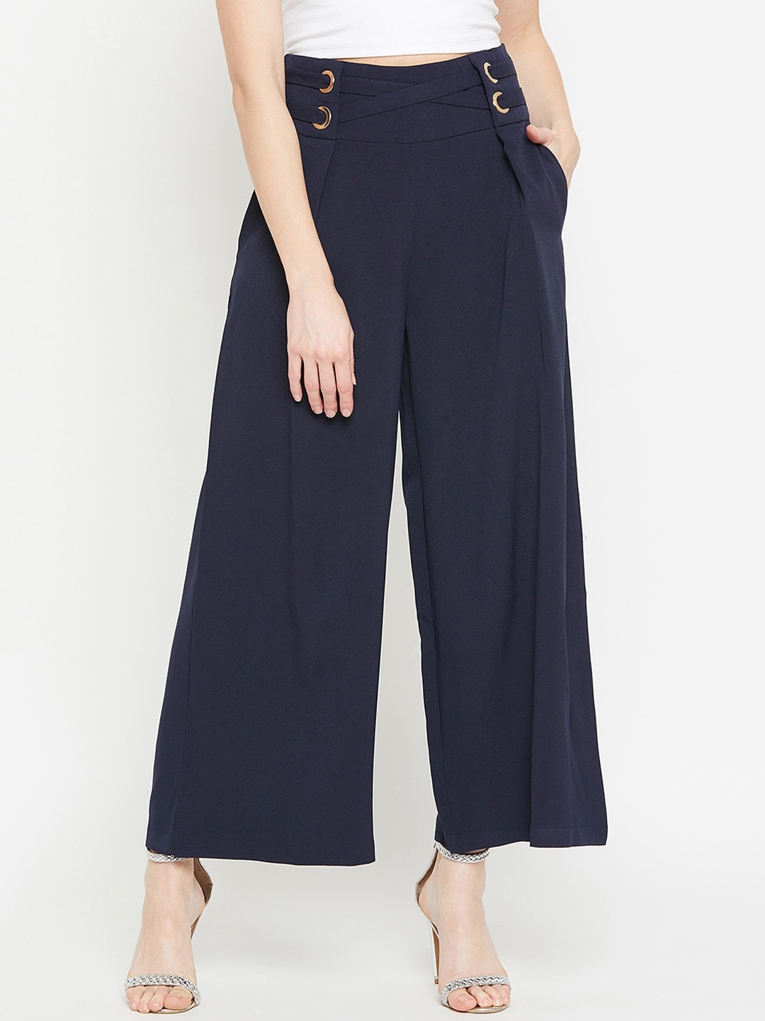 

Marie Claire Women Navy Blue High-Rise Parallel Trousers