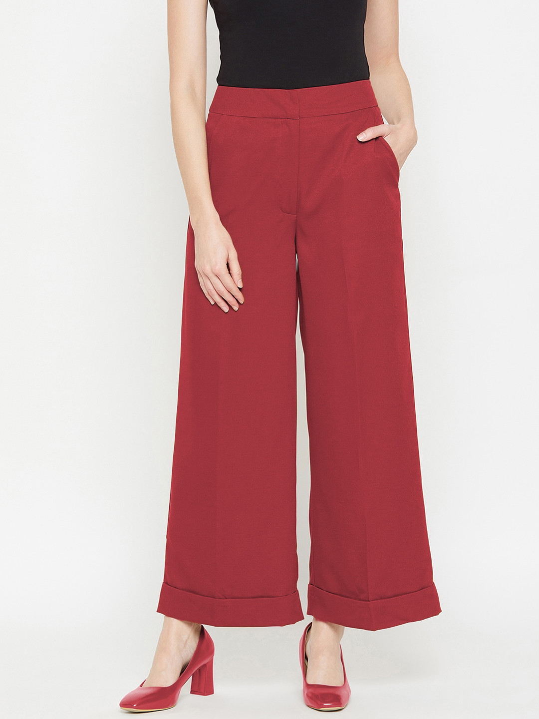 

Marie Claire Women Red Mid-Rise Parallel Trousers
