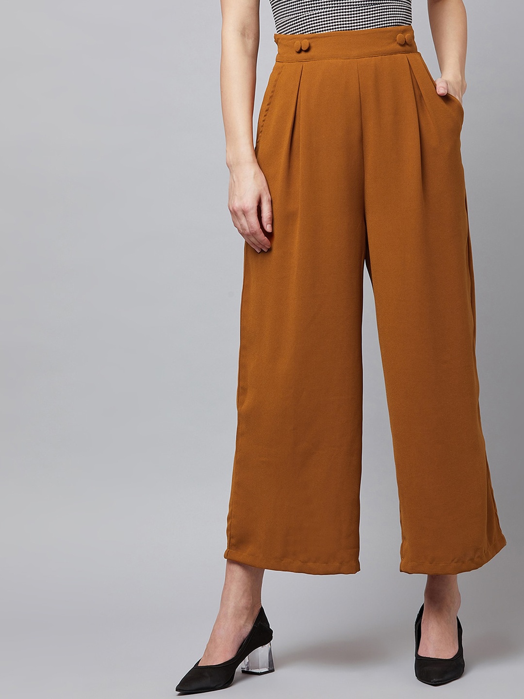 

RARE Women Mustard Yellow High-Rise Pleated Parallel Trousers