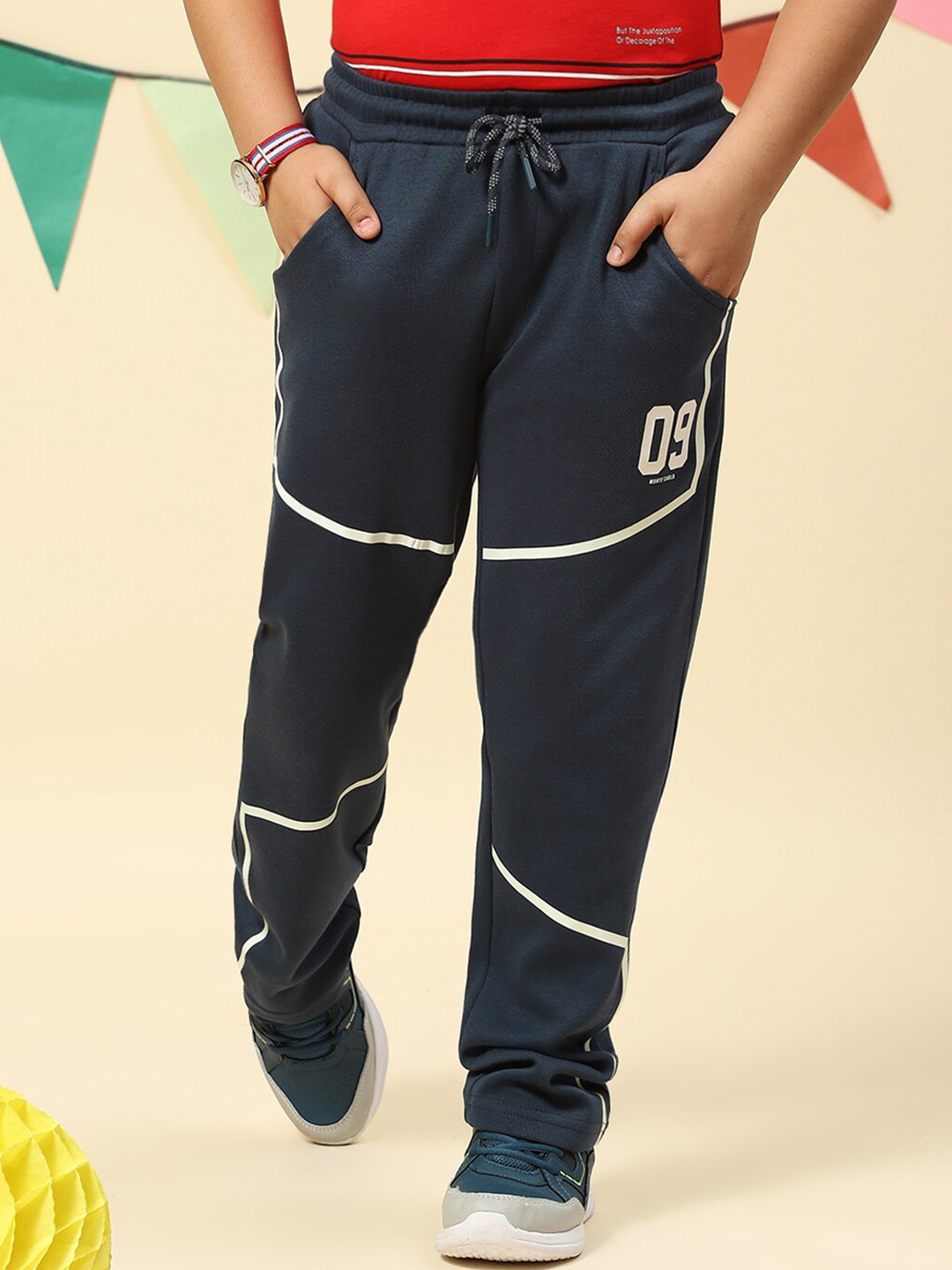 

Monte Carlo Boys Mid-Rise Striped Casual Cotton Joggers, Navy blue