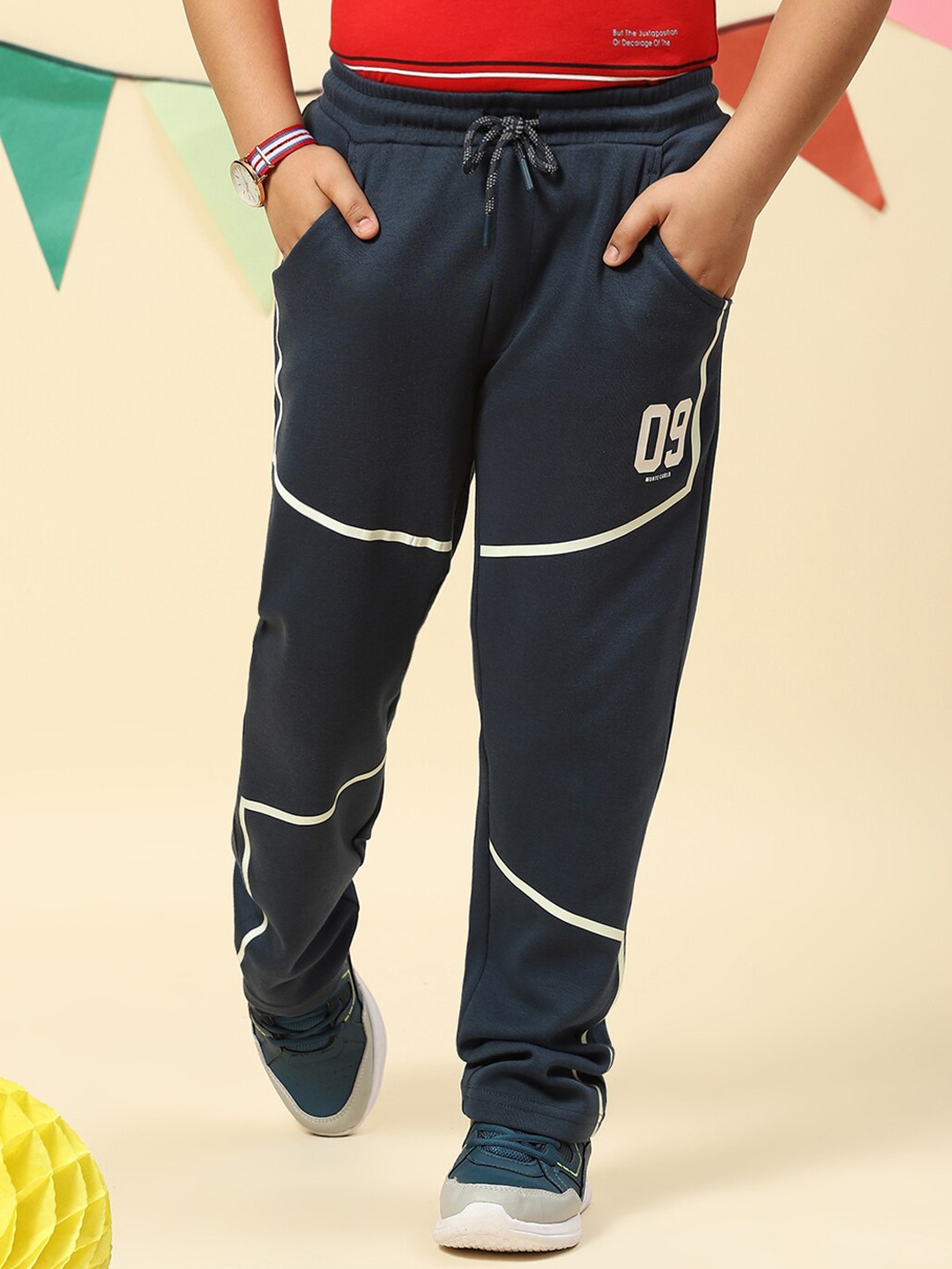 

Monte Carlo Boys Mid-Rise Striped Casual Cotton Joggers, Navy blue