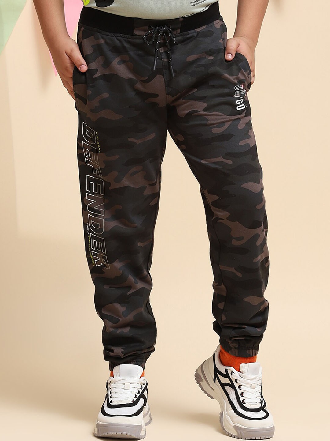 

Monte Carlo Boys Mid-Rise Camouflage Printed Casual Cotton Joggers, Brown