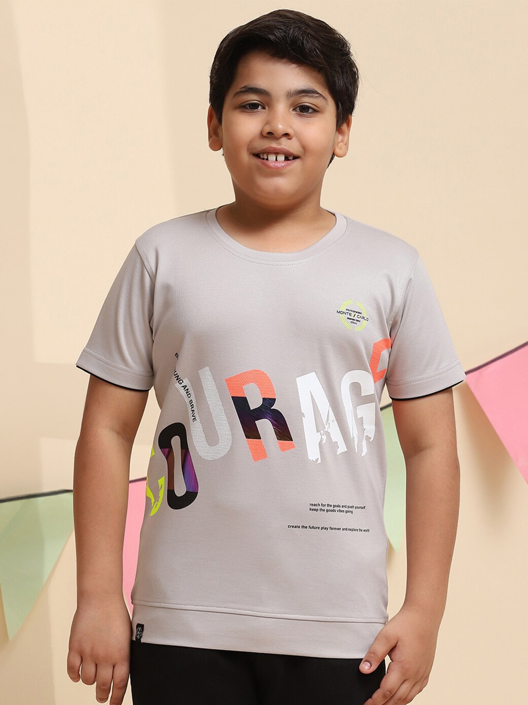 

Monte Carlo Boys Typography Printed Casual Knitted Cotton T-shirt, Grey