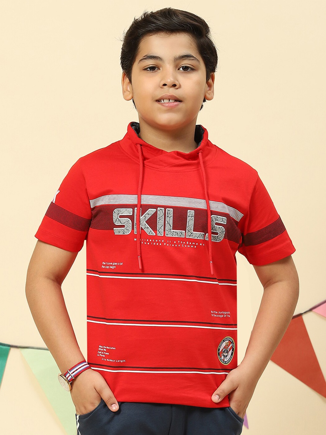 

Monte Carlo Boys Striped High Neck T-shirt, Red