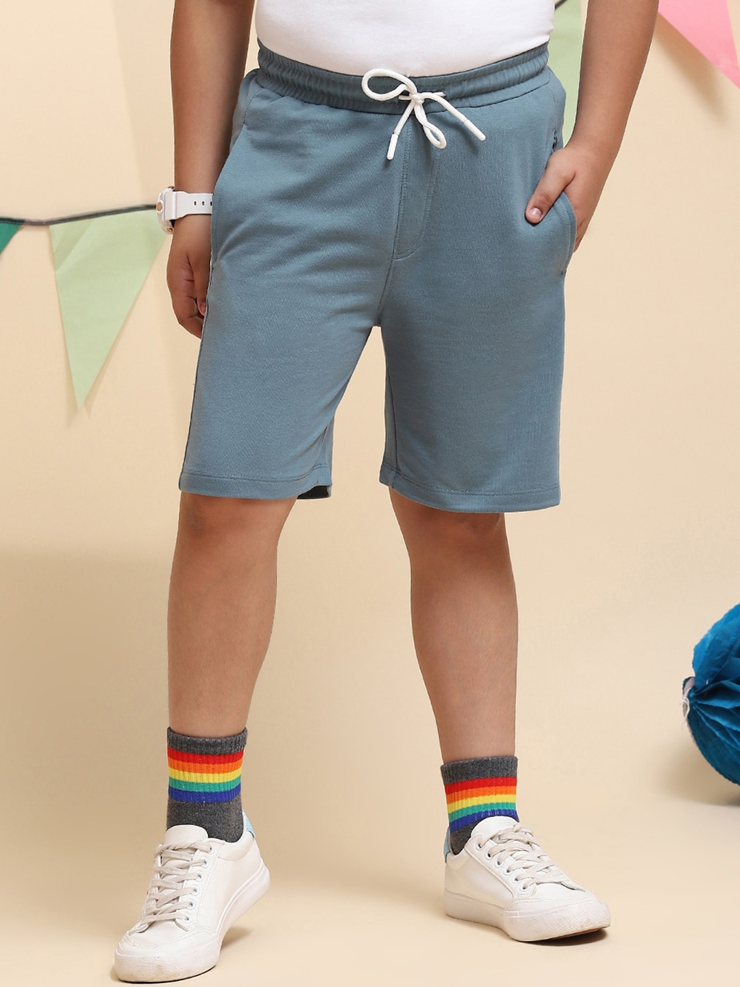 

Monte Carlo Boys Mid-Rise Casual Knitted Cotton Shorts, Blue
