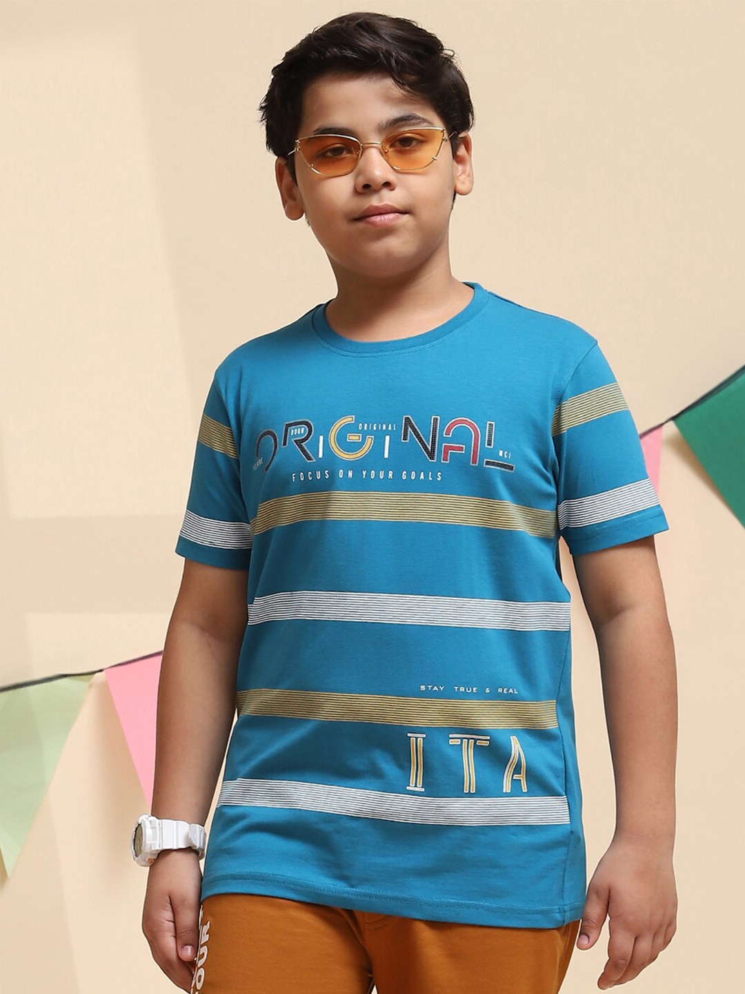 

Monte Carlo Boys Striped Casual Knitted Pure Cotton T-shirt, Blue
