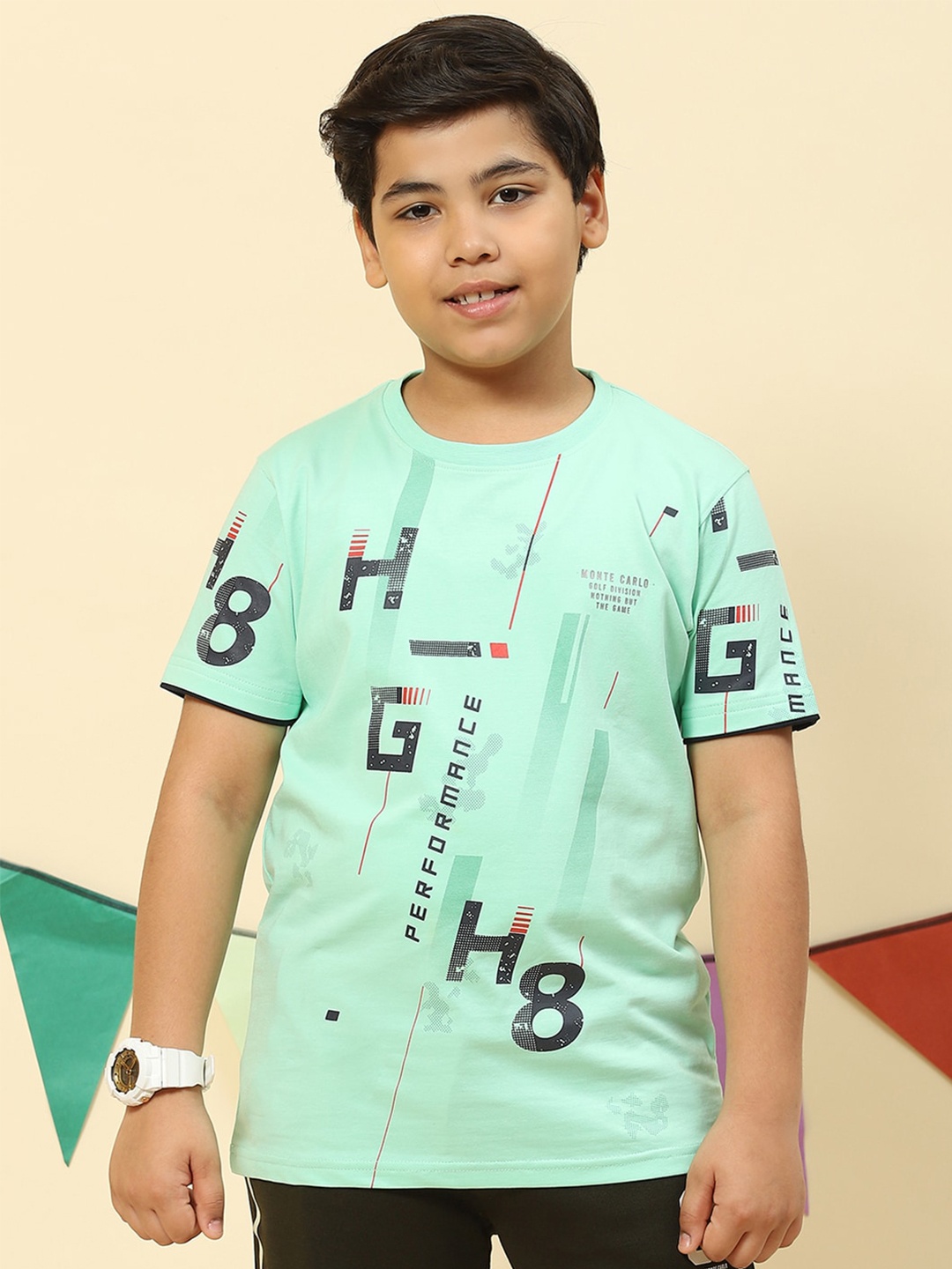 

Monte Carlo Boys Typography Printed Round Neck T-Shirt, Sea green