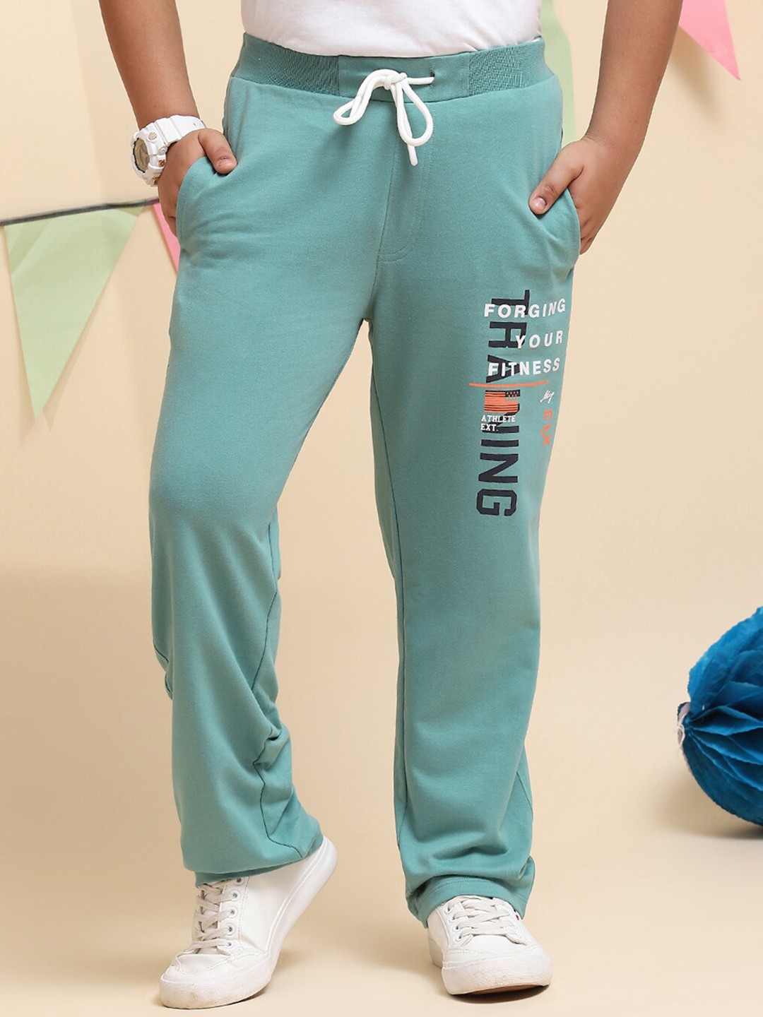 

Monte Carlo Boys Mid Rise Typography Printed Track Pants, Green