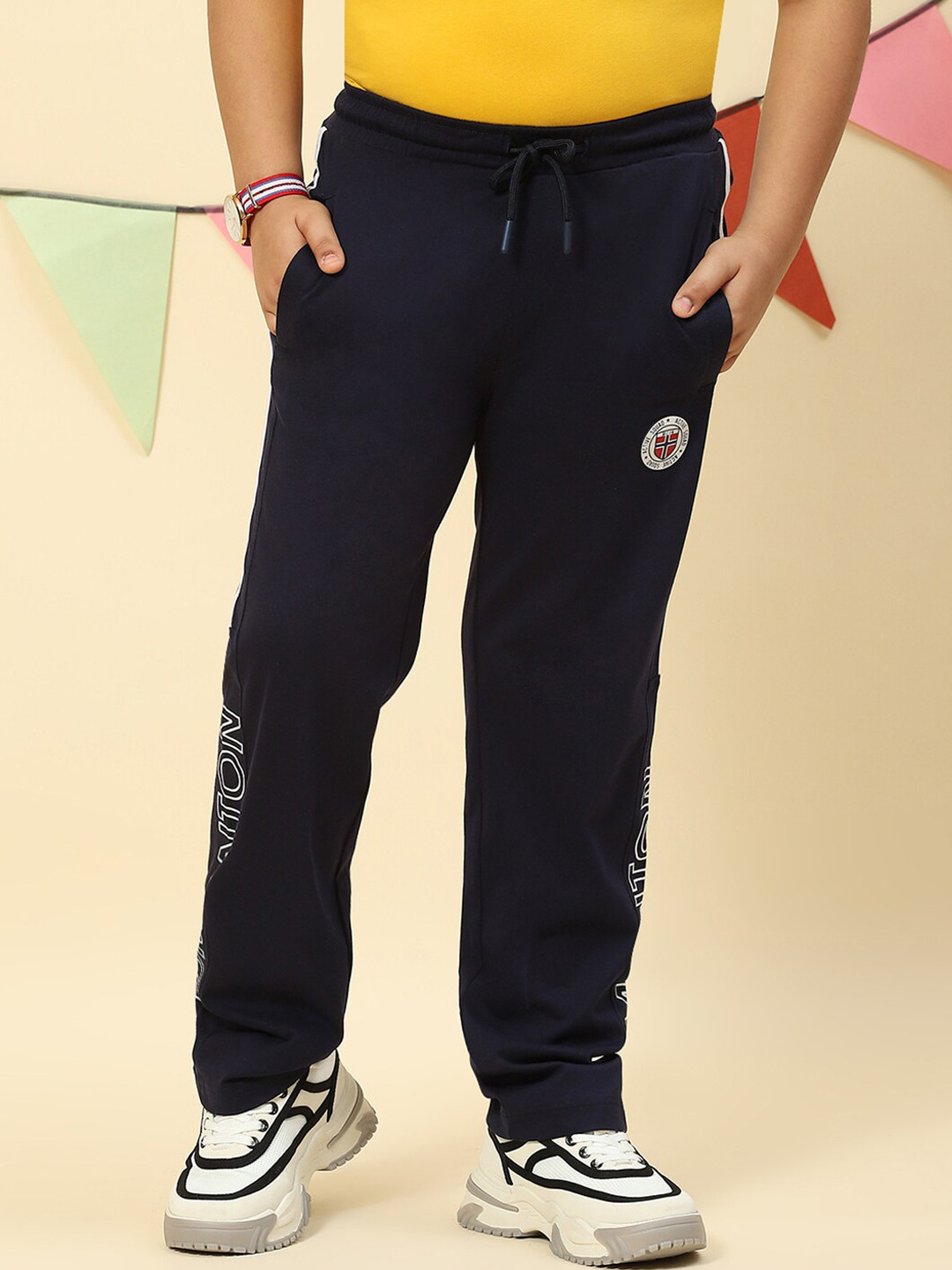 

Monte Carlo Boys Typography Printed Regular Fit Track Pants, Navy blue