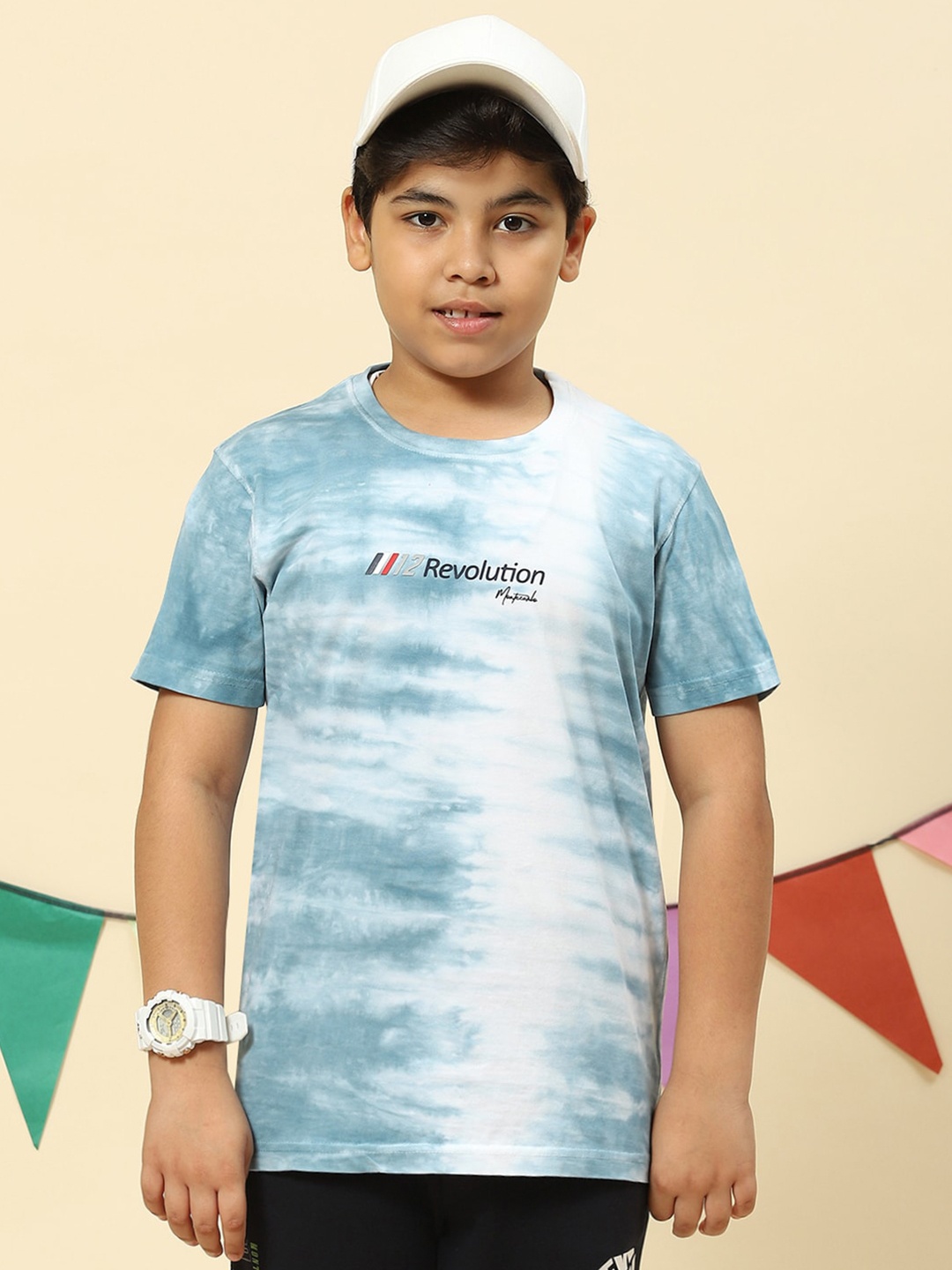 

Monte Carlo Boys Tie & Dyed Casual Knitted Pure Cotton T-shirt, Blue