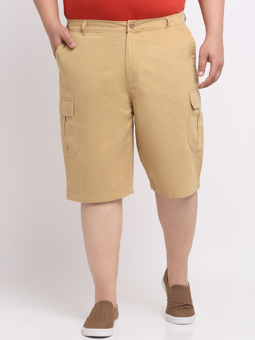 

plusS Men Plus Size Khaki Mid Rise Cotton Shorts